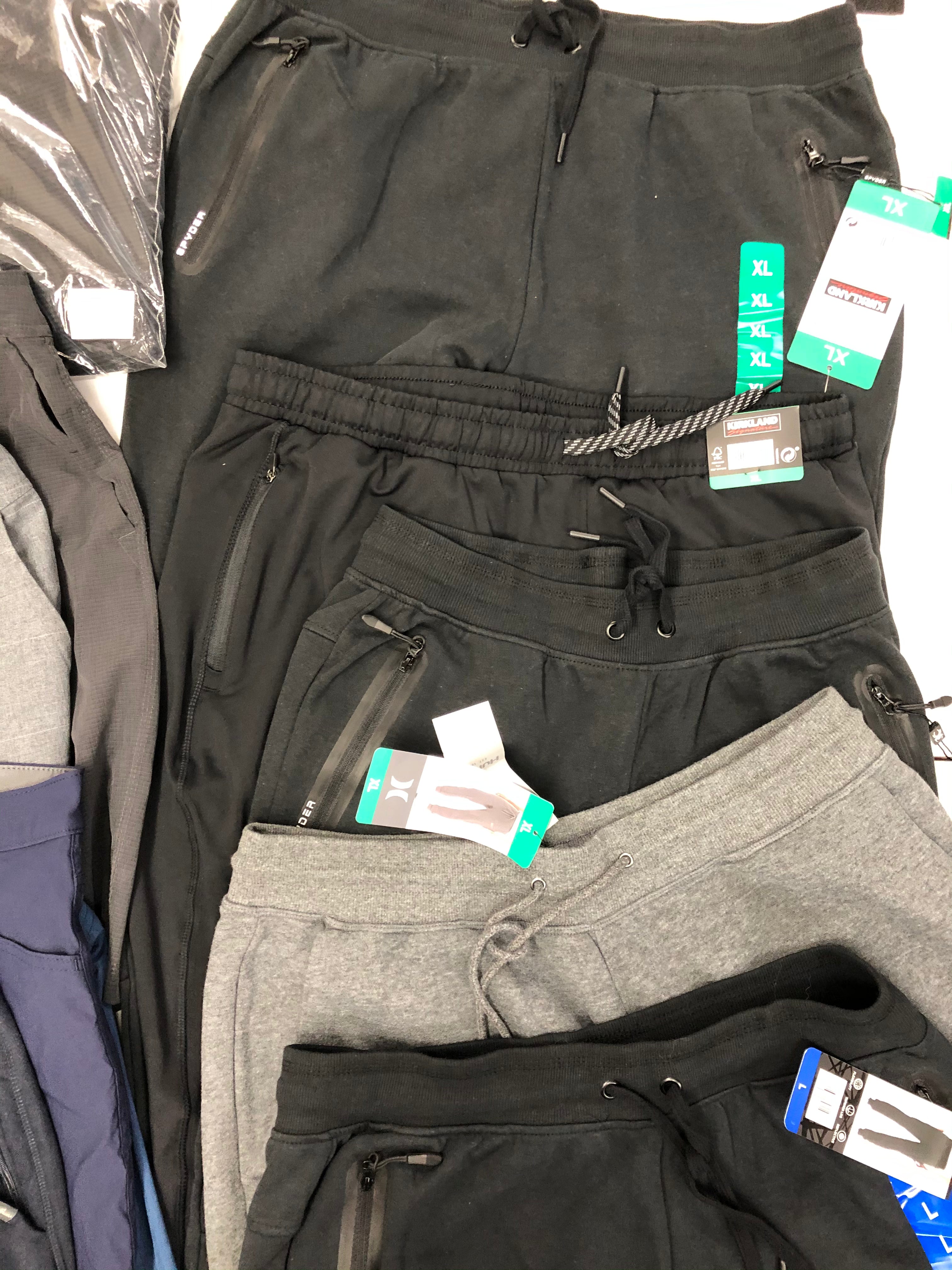 Men's Clothing Bottoms Wholesale Lot, EDDIE BAUER, HURLEY, SPYDER, KIRKLAND, 32 DEGREES and more, 12 items, Shelf Pulls, MSRP $538