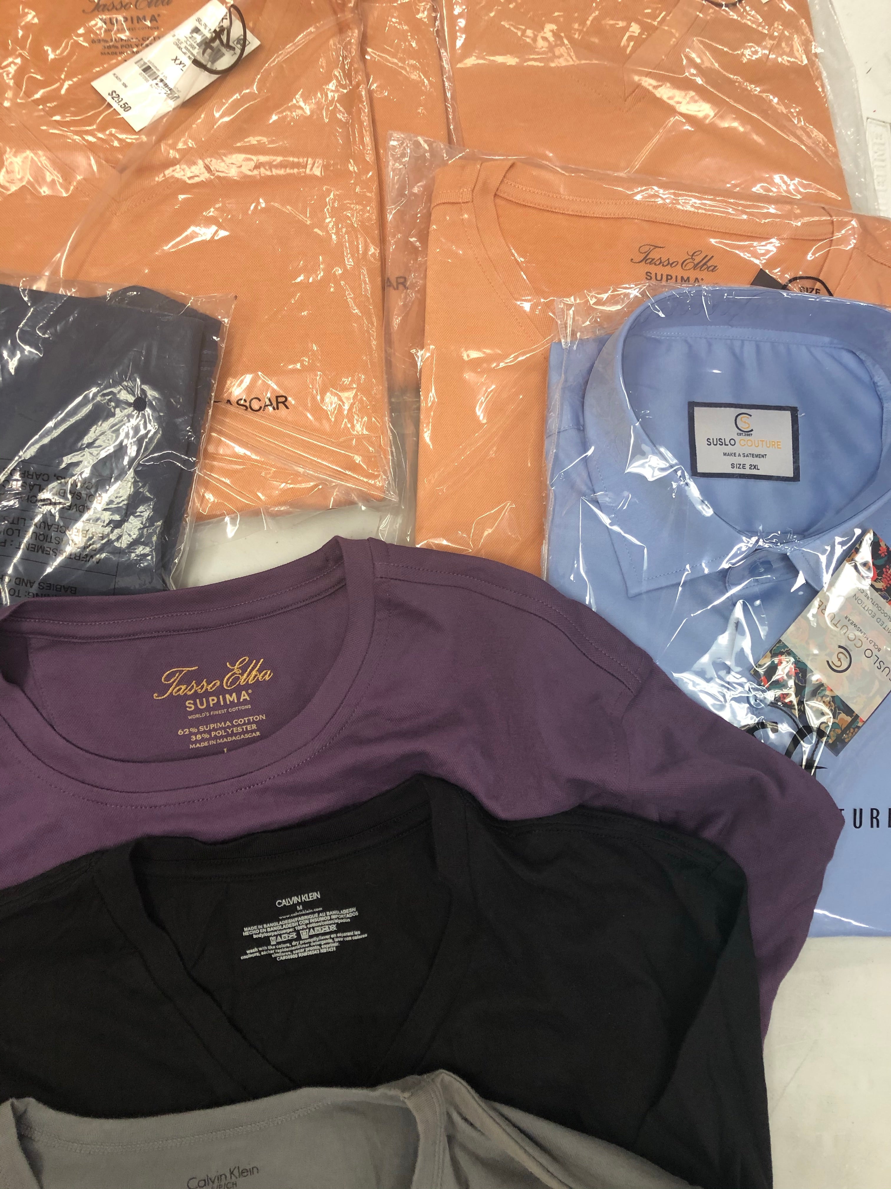 Men's Clothing Top Wholesale Lot, CALVIN KLEIN, ASICS, TASSO ELBA, LIFE IS GOOD and more, 25 Items, Shelf Pulls, MSRP $701