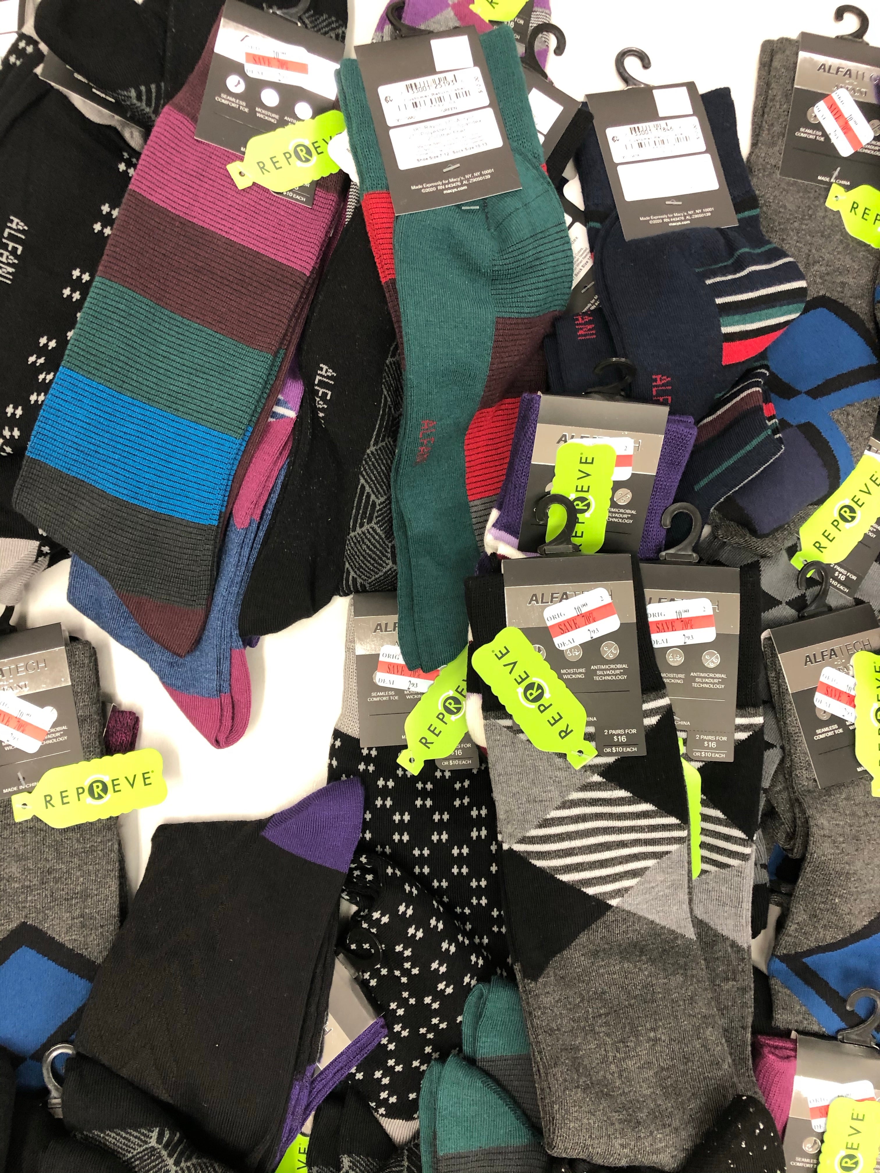 Men's Socks Wholesale Lot, Tommy Hilfiger, Perry Ellis, Gold Toe, Alfani, 110 Units, Shelf Pulls, MSRP $1,188.99