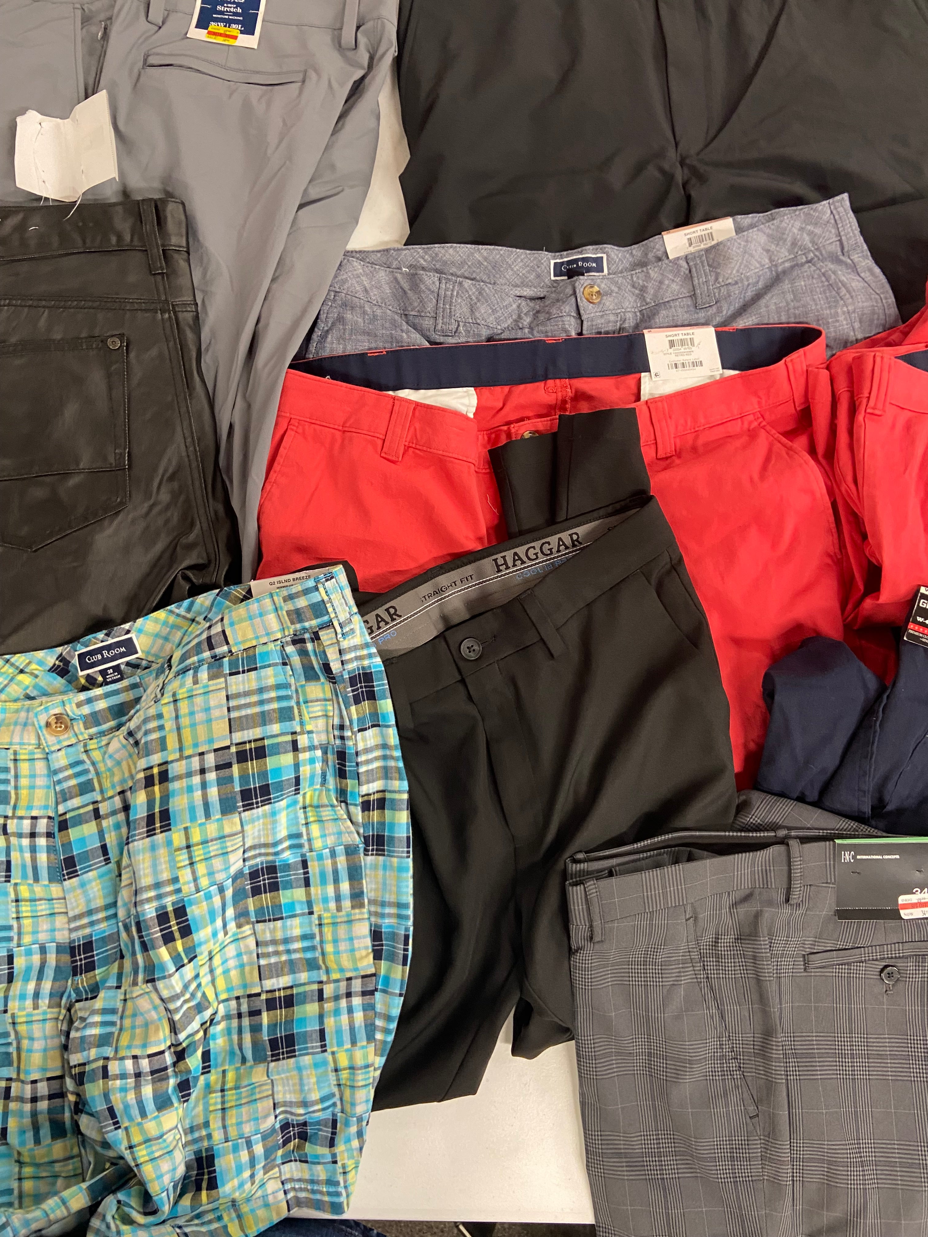 Men's Clothing Shorts & Pants Wholesale Lot, HAGGAR, CLUB ROOM, INC 10 items, Shelf Pulls, MSRP $577
