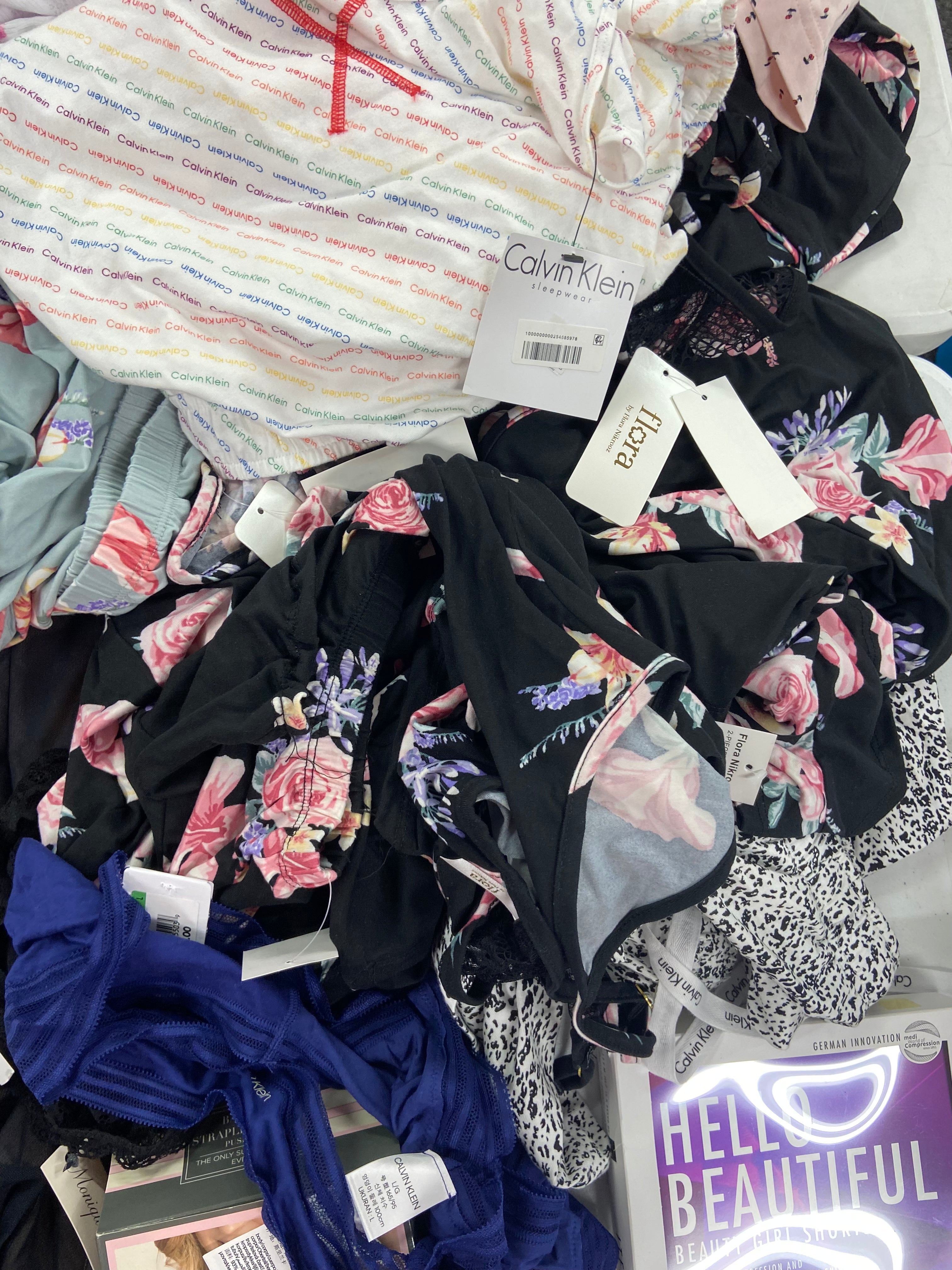 Women's INTIMATES Wholesale Lot, ADIDAS, HANKY PANKY, DKNY, FLORA, CALVIN KLEIN, PLAYTEX and more, 30 items, Shelf Pulls, MSRP $1,571