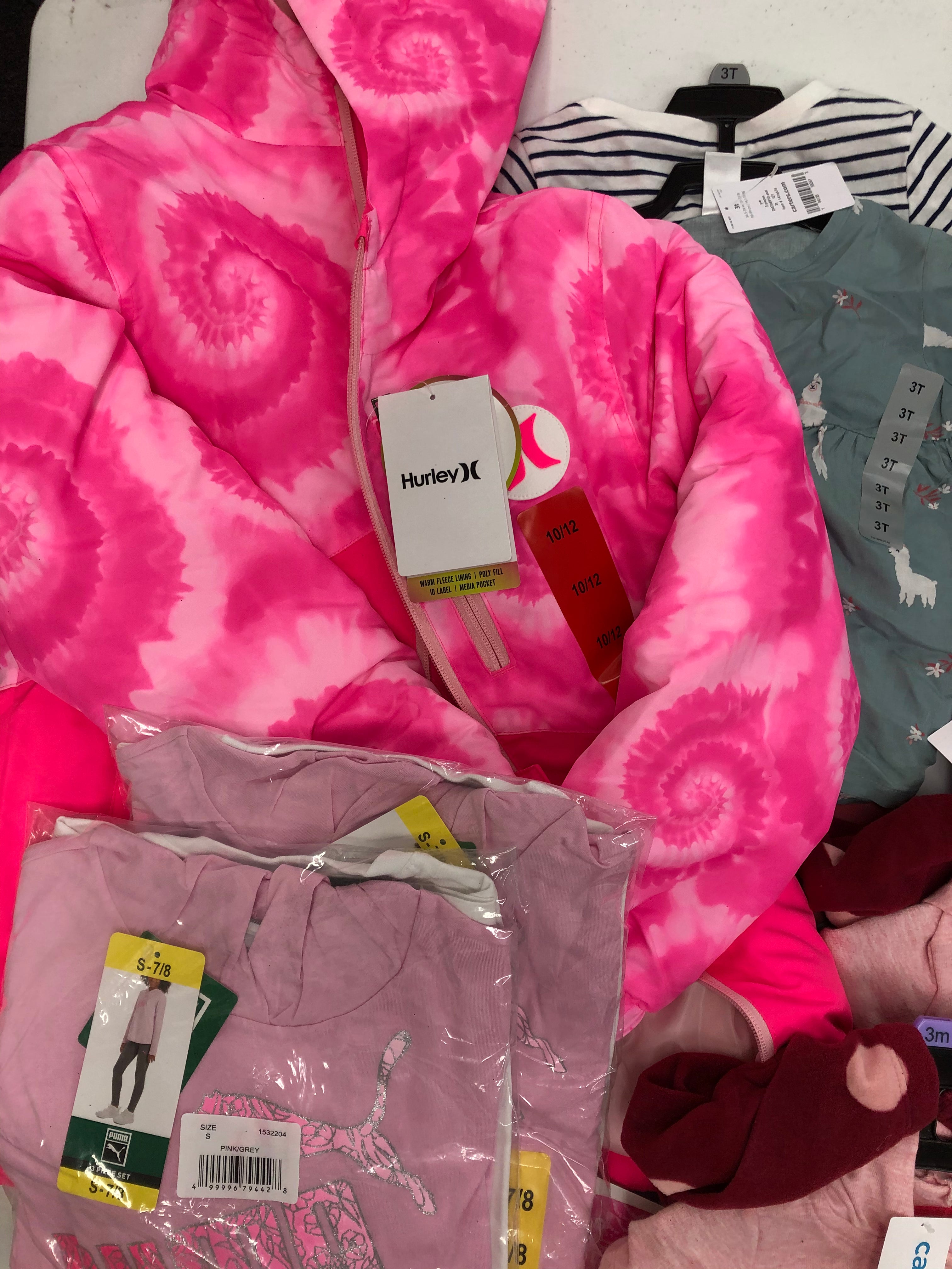 Kid's Girls Clothing Wholesale Lot, HURLEY, PUMA, BCBG, CARTERS, JONA MICHELLE, and more, 12 items, New, MSRP $446
