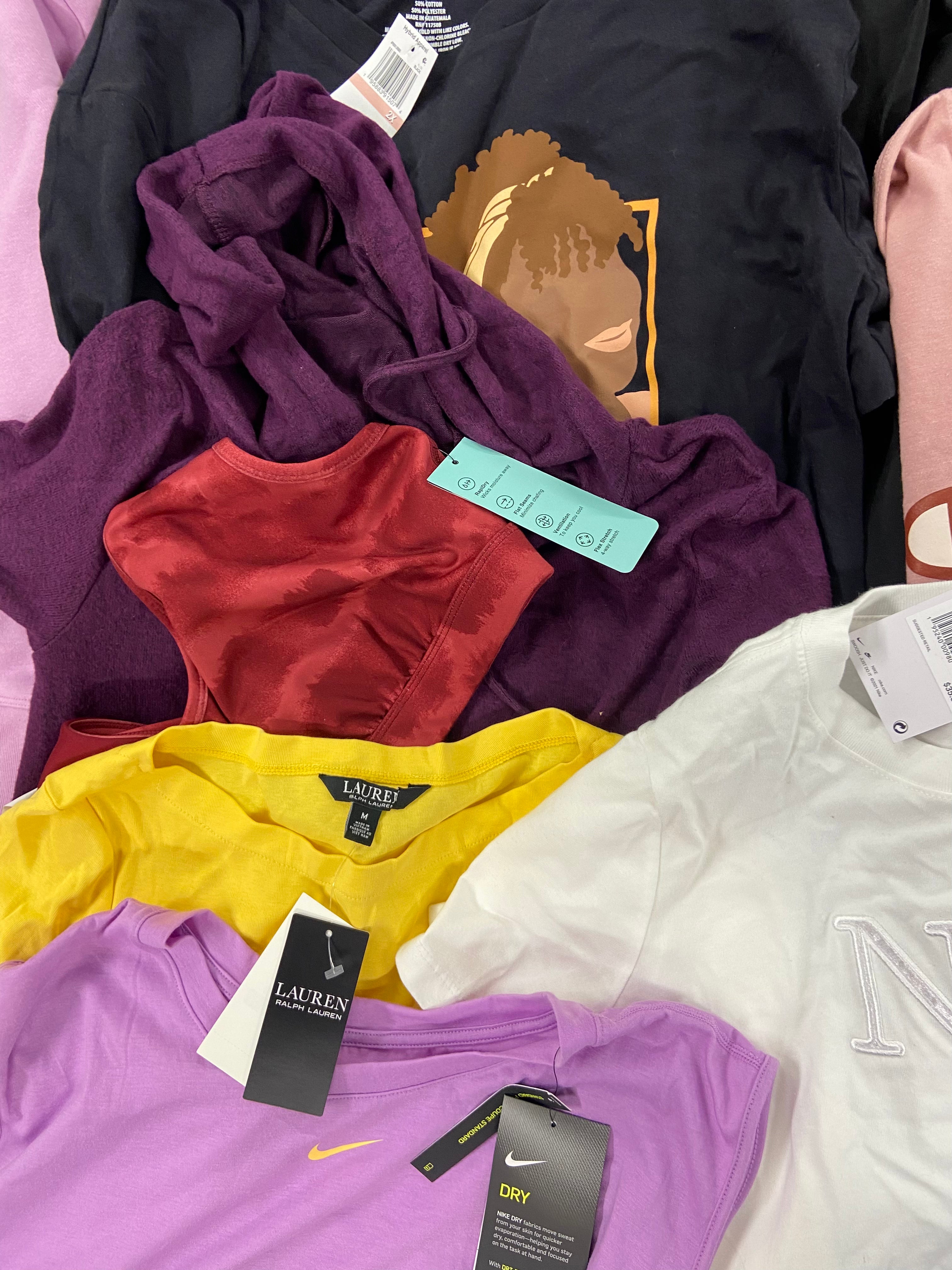 Women's Clothing Activewear Wholesale Lot, LAUREN RALPH LAUREN, NIKE, CHAMPION, CK PERFORMANCE, BASS OUTDOOR and more, 18 items, Shelf Pulls, MSRP $753
