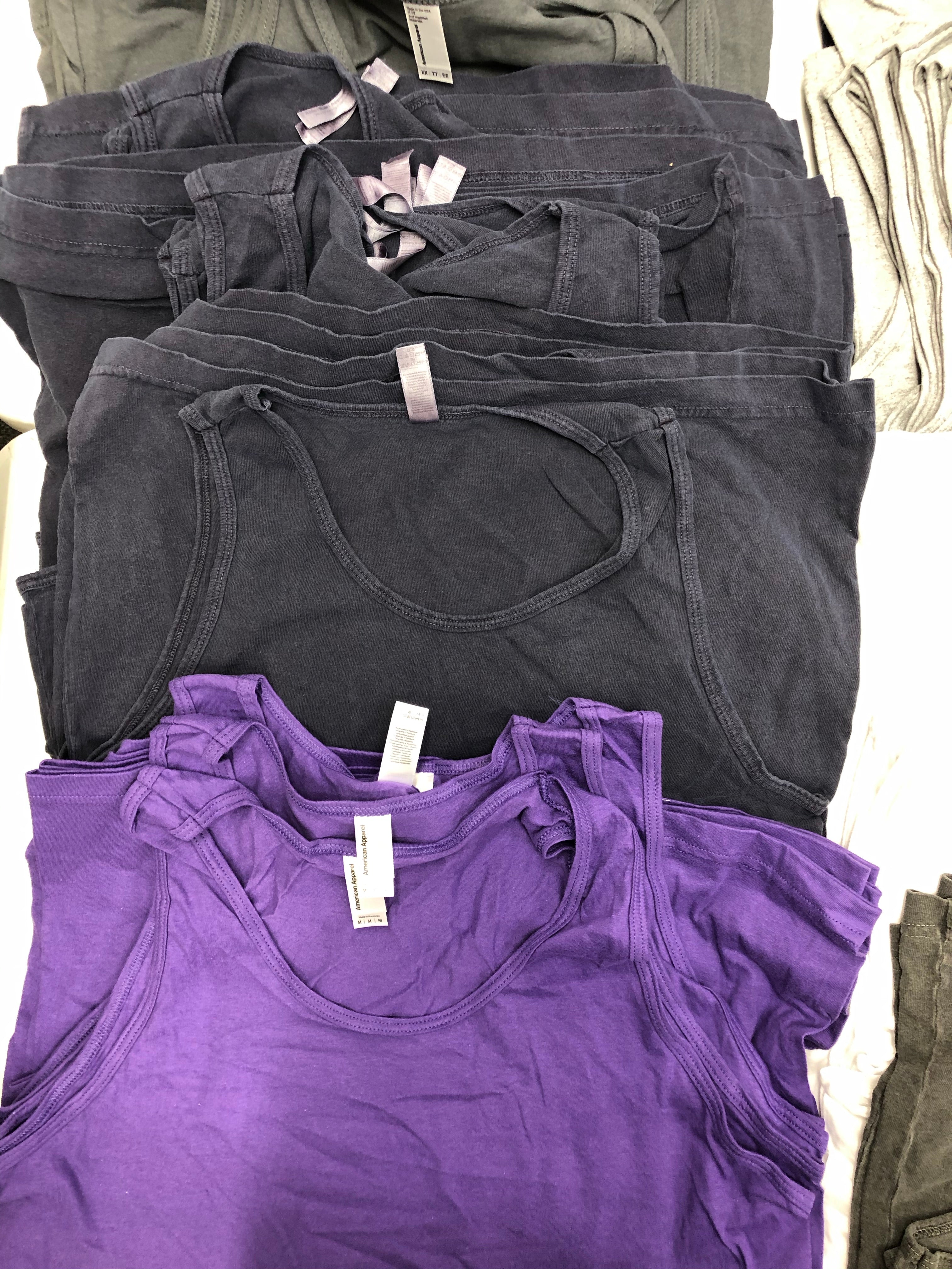 Men's Clothing Tops Sleeveless Wholesale Lot, AMERICAN APPAREL ONLY, 113 Items, Shelf Pulls, MSRP $2,034