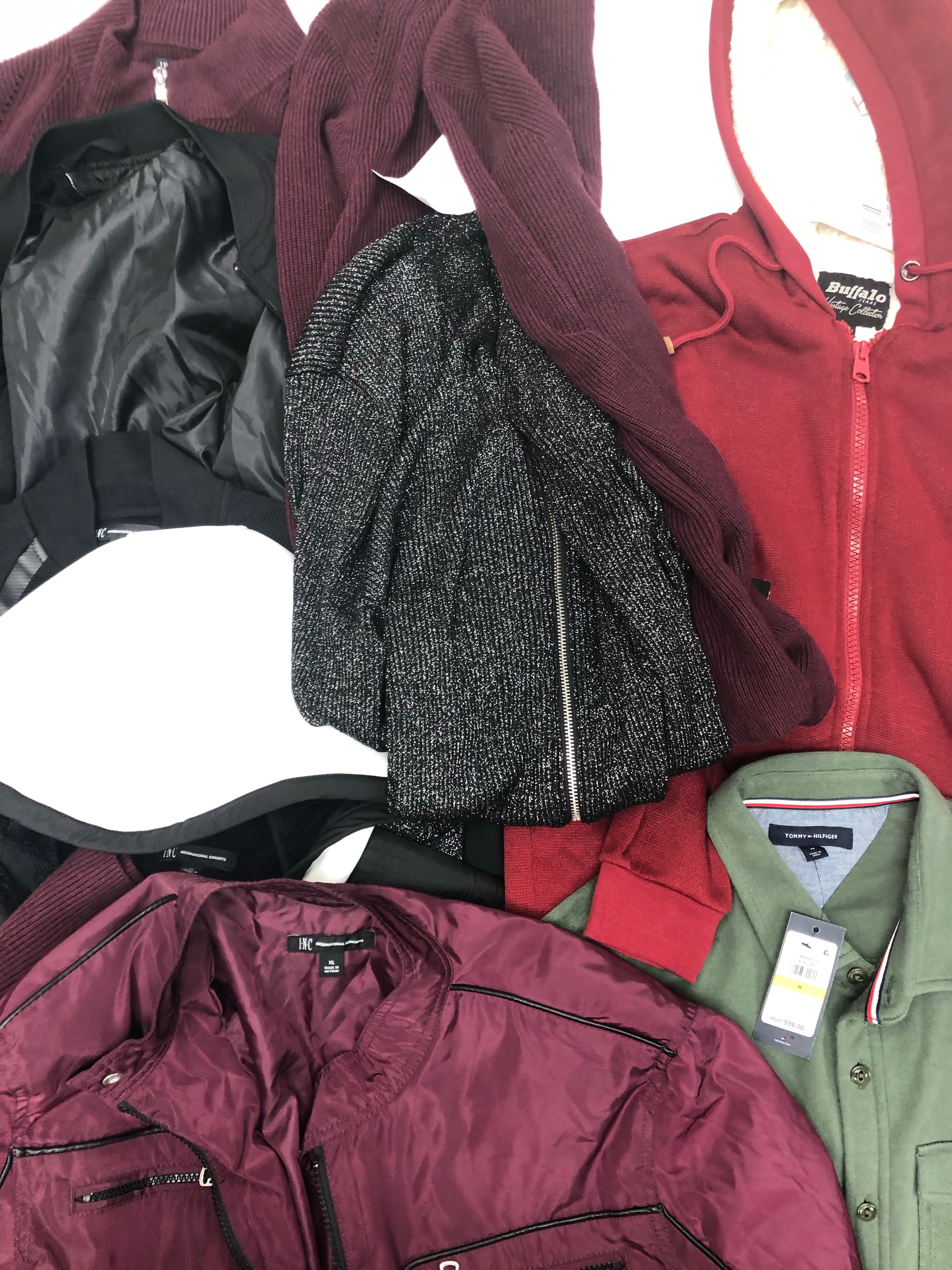 Men's Clothing OUTERWEAR/JACKETS Wholesale Lot, TOMMY HILFIGER, BUFFALO, INC and more, 13 Units, Shelf Pulls, MSRP $1,029.49