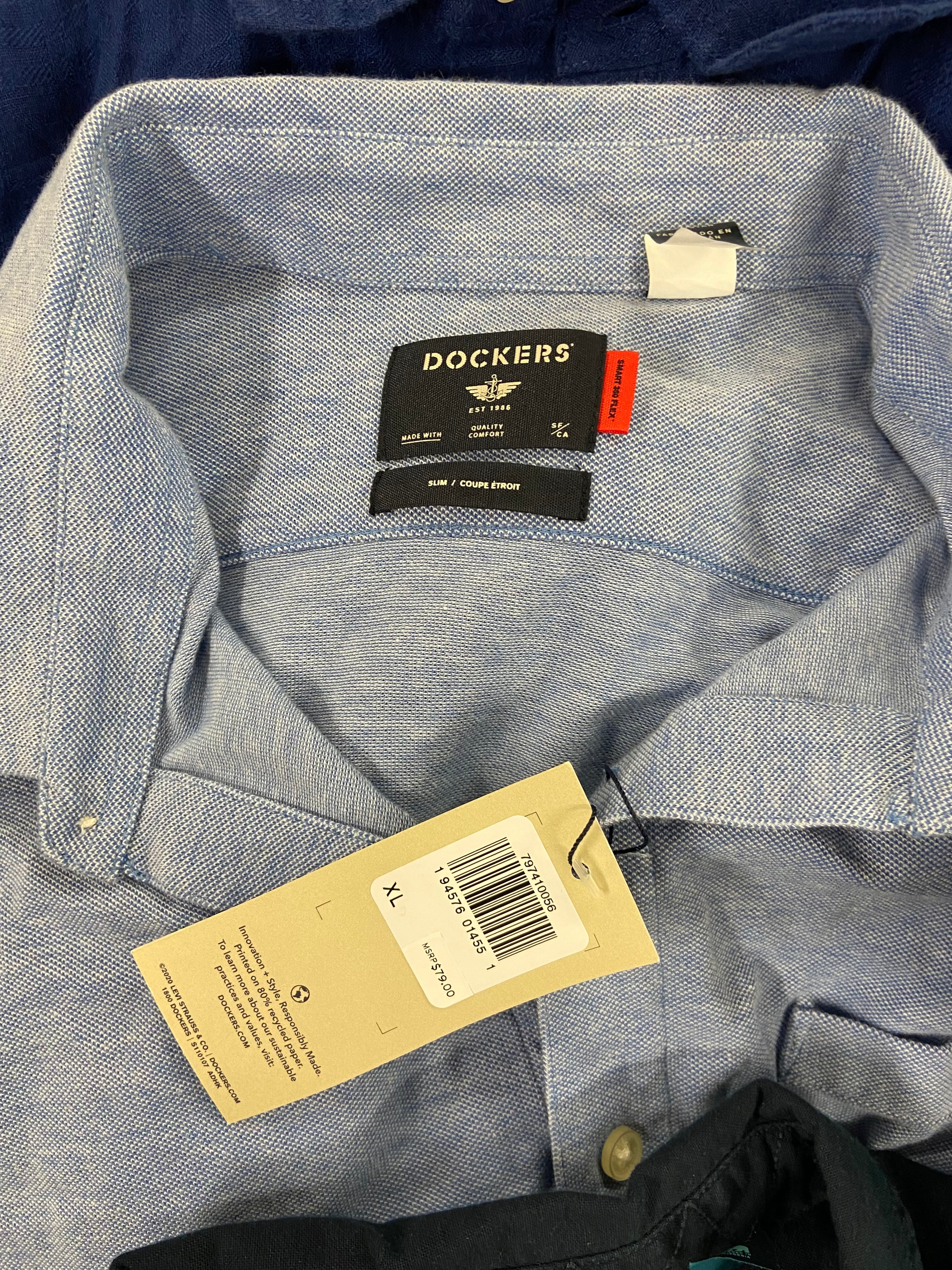 Men's Clothing Button Down Shirts Wholesale Lot, CALVIN KLEIN, DOCKERS, MAGASCHON, TASSO ELBA, CLUB ROOM, 16 items, Shelf Pulls, MSRP $1,027