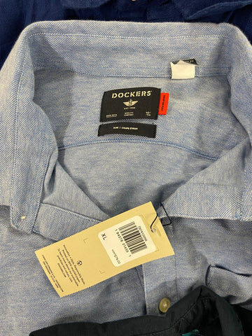 Men's Clothing Button Down Shirts Wholesale Lot, CALVIN KLEIN, DOCKERS, MAGASCHON, TASSO ELBA, CLUB ROOM, 16 items, Shelf Pulls, MSRP $1,027