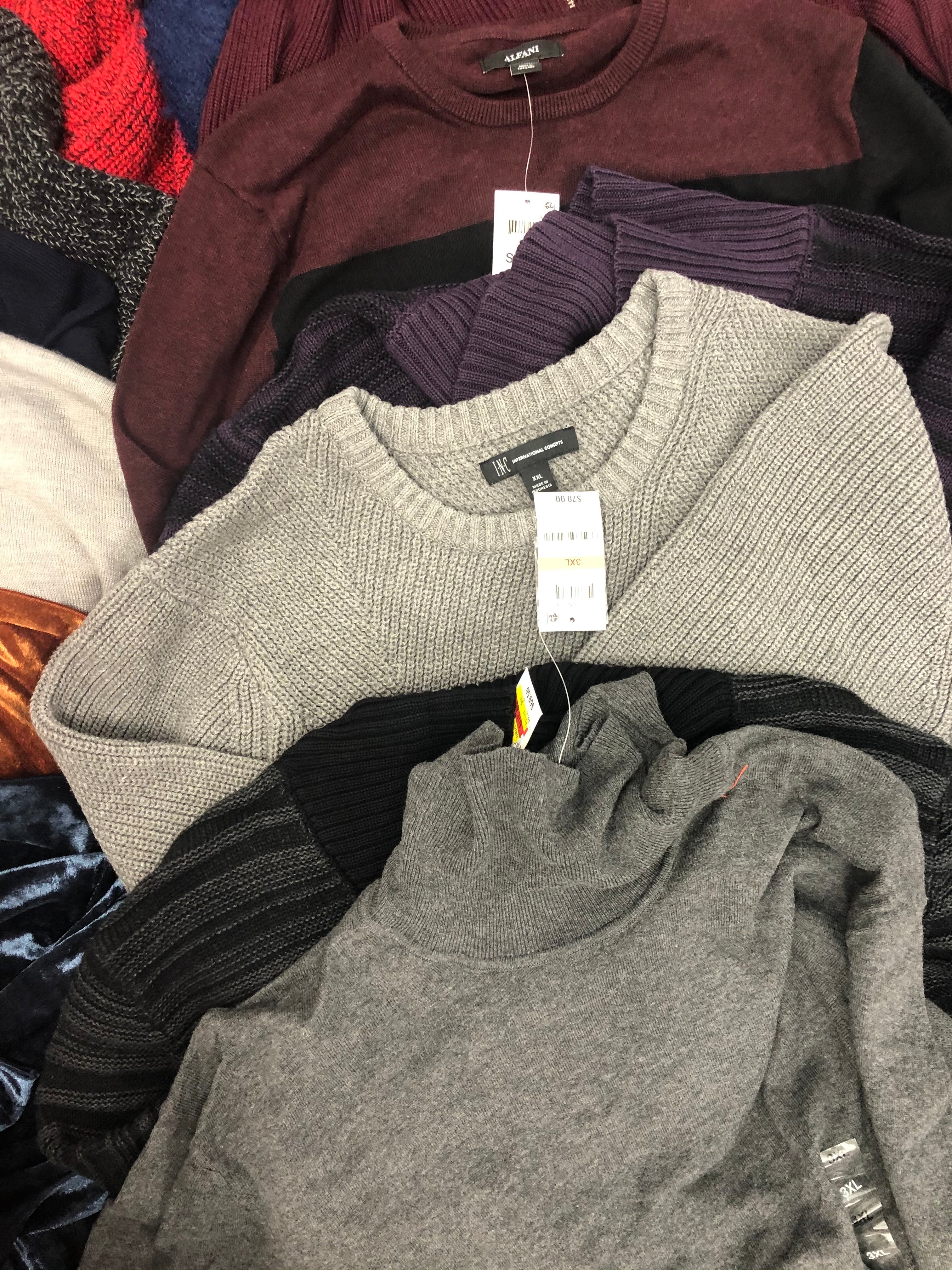 Men's Clothing Sweater Wholesale Lot, Dylan Gray, Alfani, INC, 15 Units, Shelf Pulls, MSRP $1,107.49