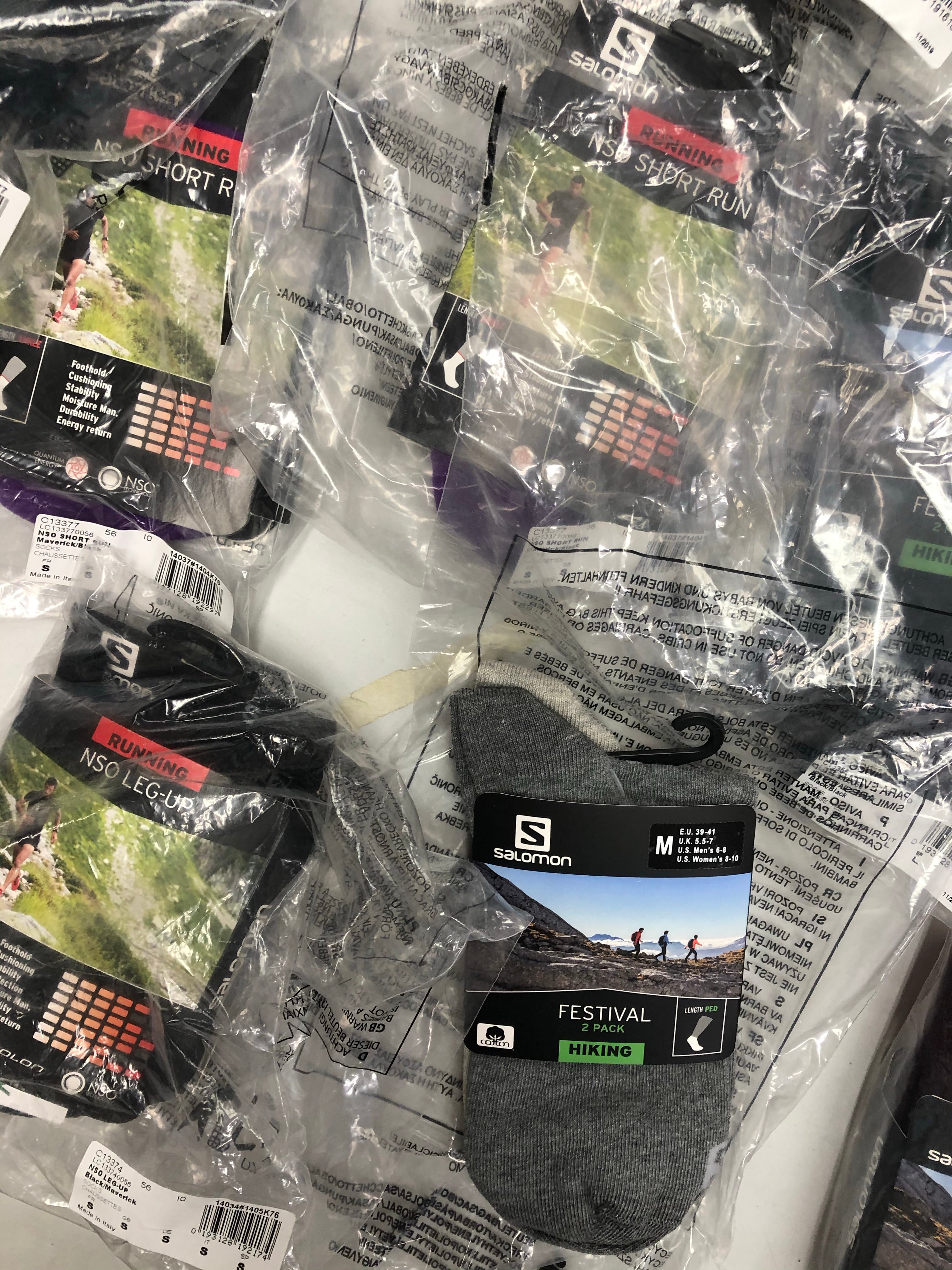 Unisex Socks Wholesale Lot, SALOMON, 18 Items, New, MSRP $330