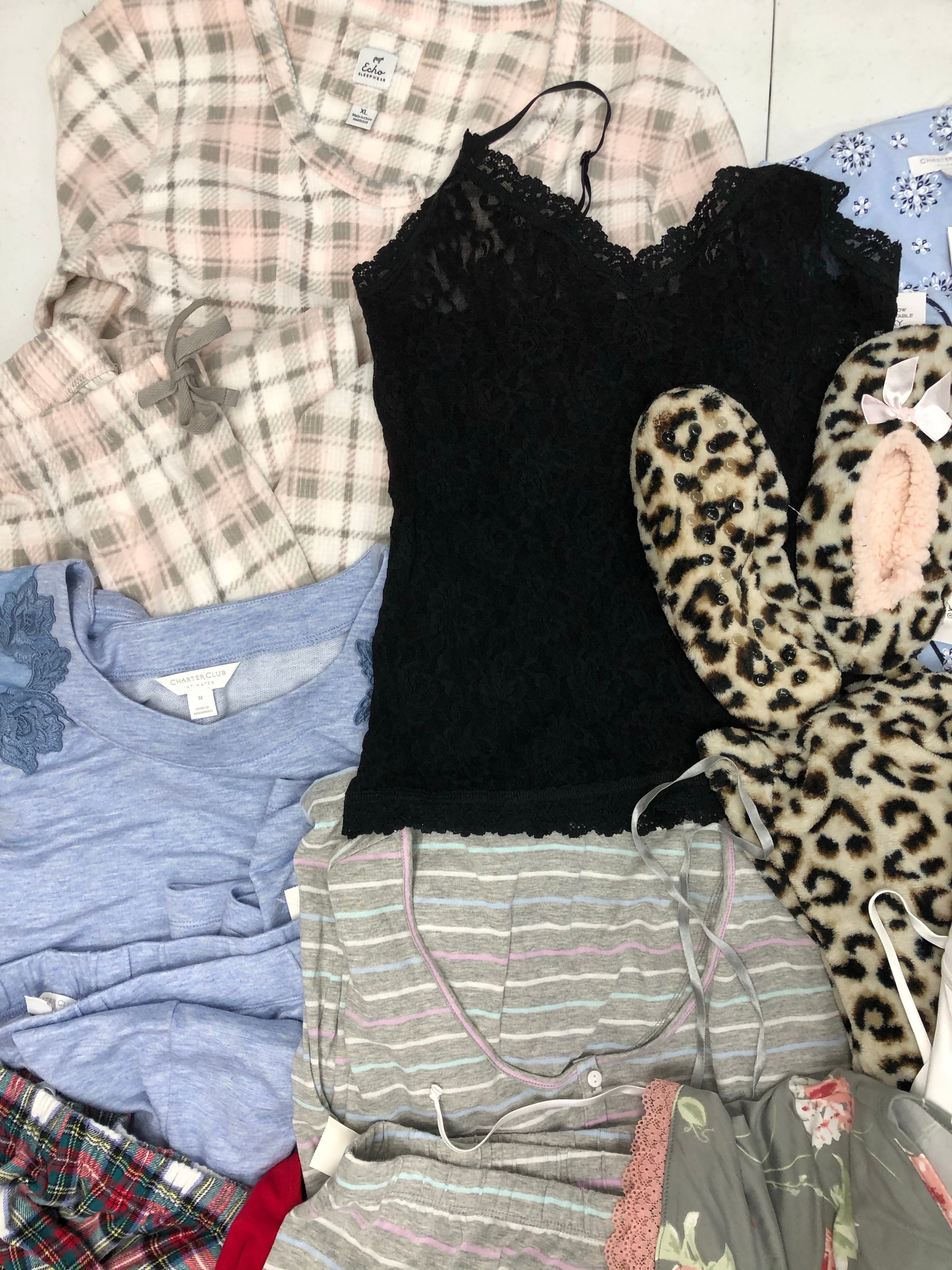 Women's Clothing Pajama Wholesale Lot, FLORA, Hanes, MISS ELAINE, HARTER CLUB, FAMILY PJS and more, 27 Units, Shelf Pulls, MSRP $1,095