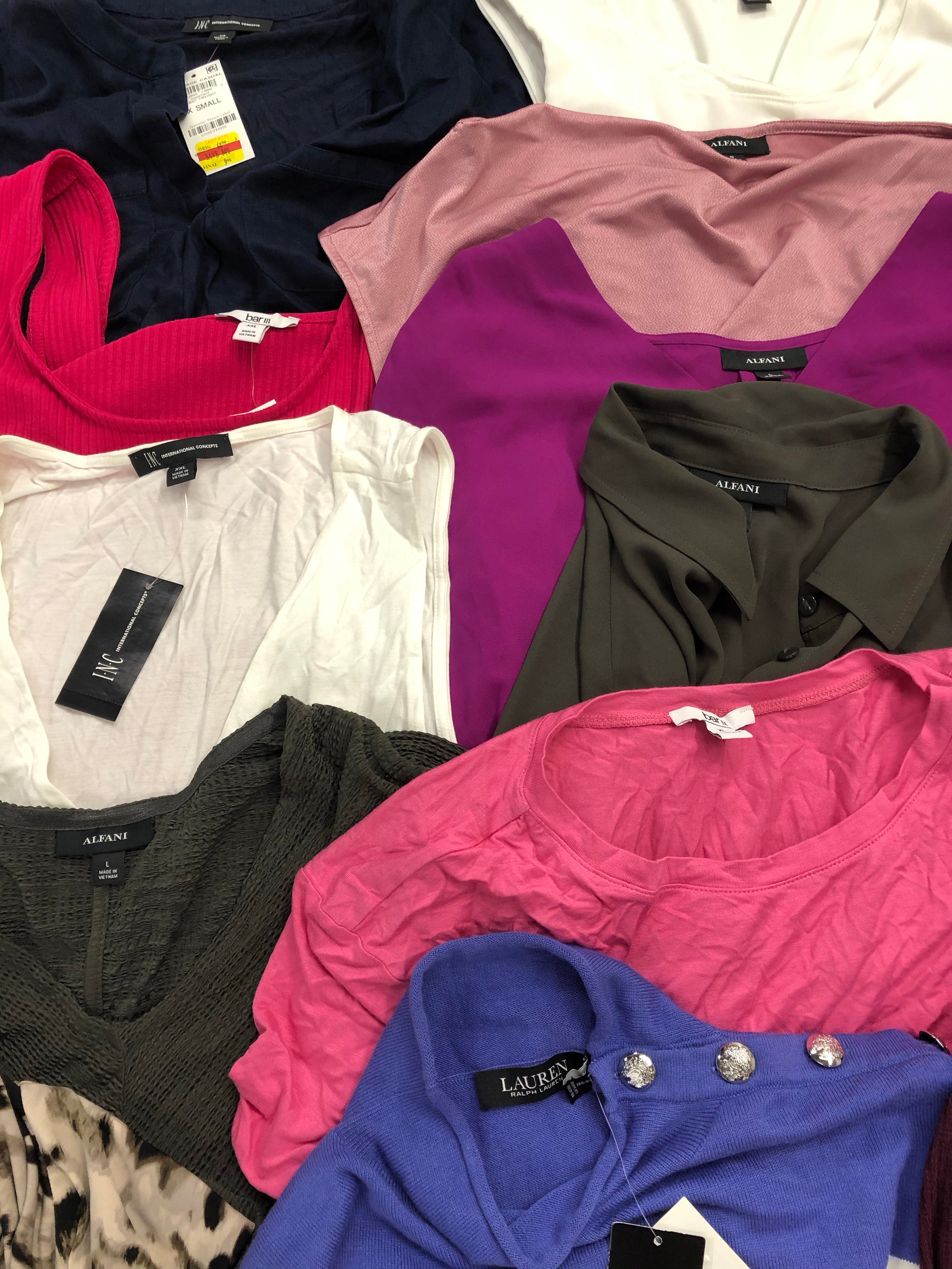 Women's Clothing Tops Wholesale Lot, LAUREN RALPH LAUREN, CALVIN KLEIN, FREE PEOPLE, ALFANI and more, 18 items, Shelf Pulls, MSRP $1,153