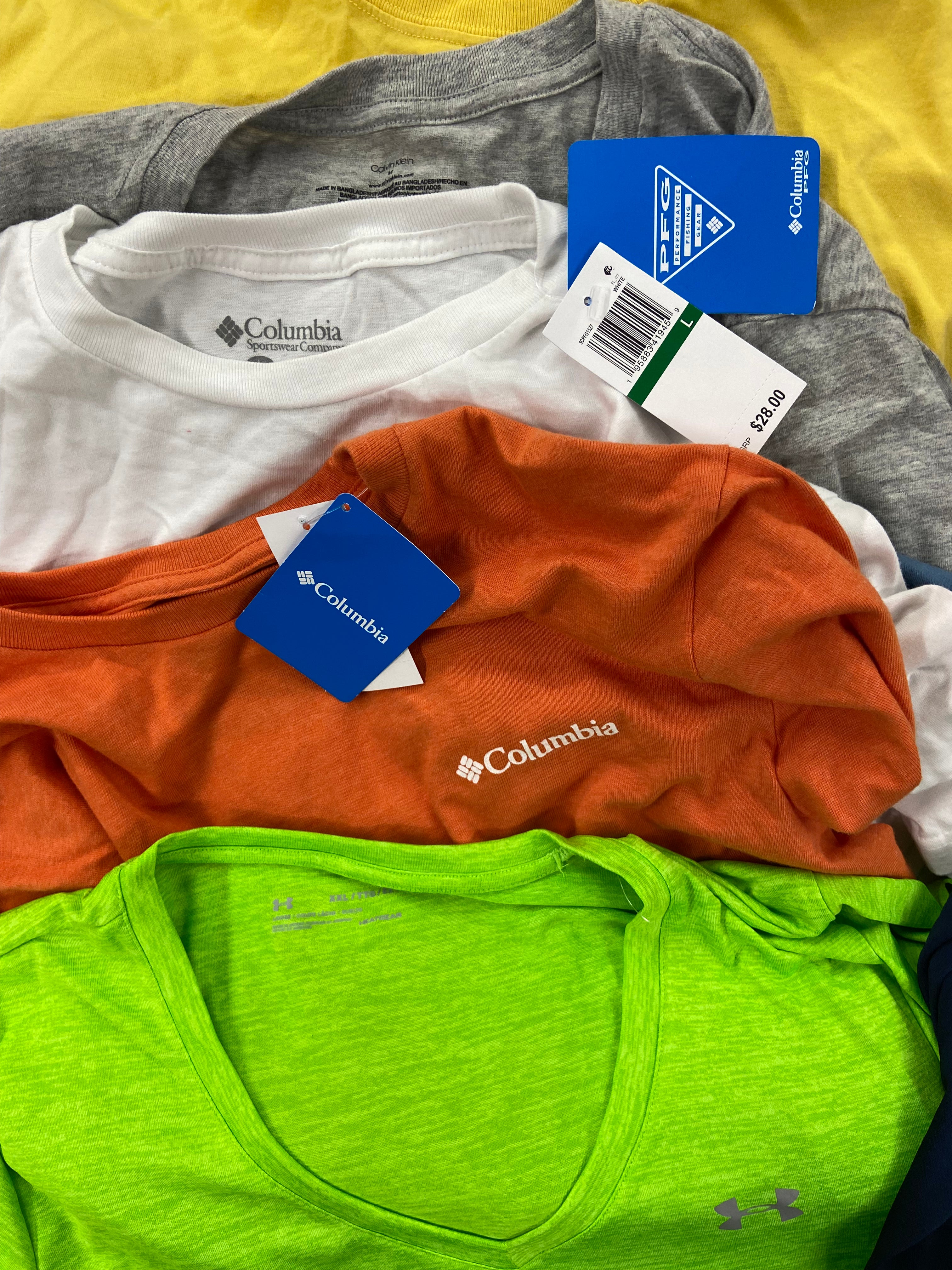 Men's Clothing T-Shirts & Others Wholesale Lot, ADIDAS, COLUMBIA, CALVIN KLEIN, UNDER ARMOUR, DOCKERS, UNIVIBE and more, 19 items, Shelf Pulls, MSRP $1,088
