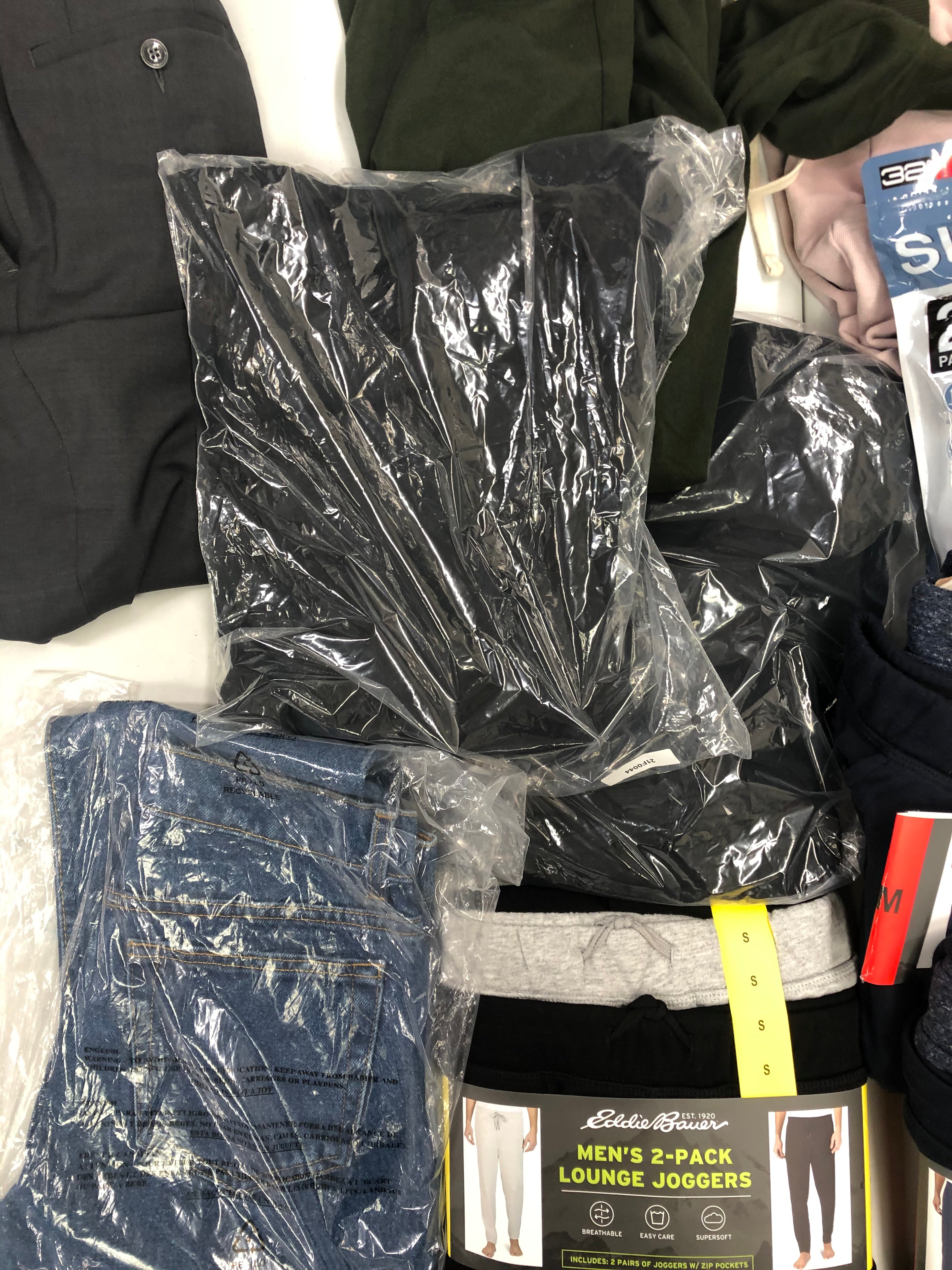 Men's Clothing Pants, Joggers and more Wholesale Lot, EDDIE BAUER, ORVIS, BAR III, AMERICAN APPAREL, STEVE MADDEN, and more, 13 items, Shelf Pulls, MSRP $692