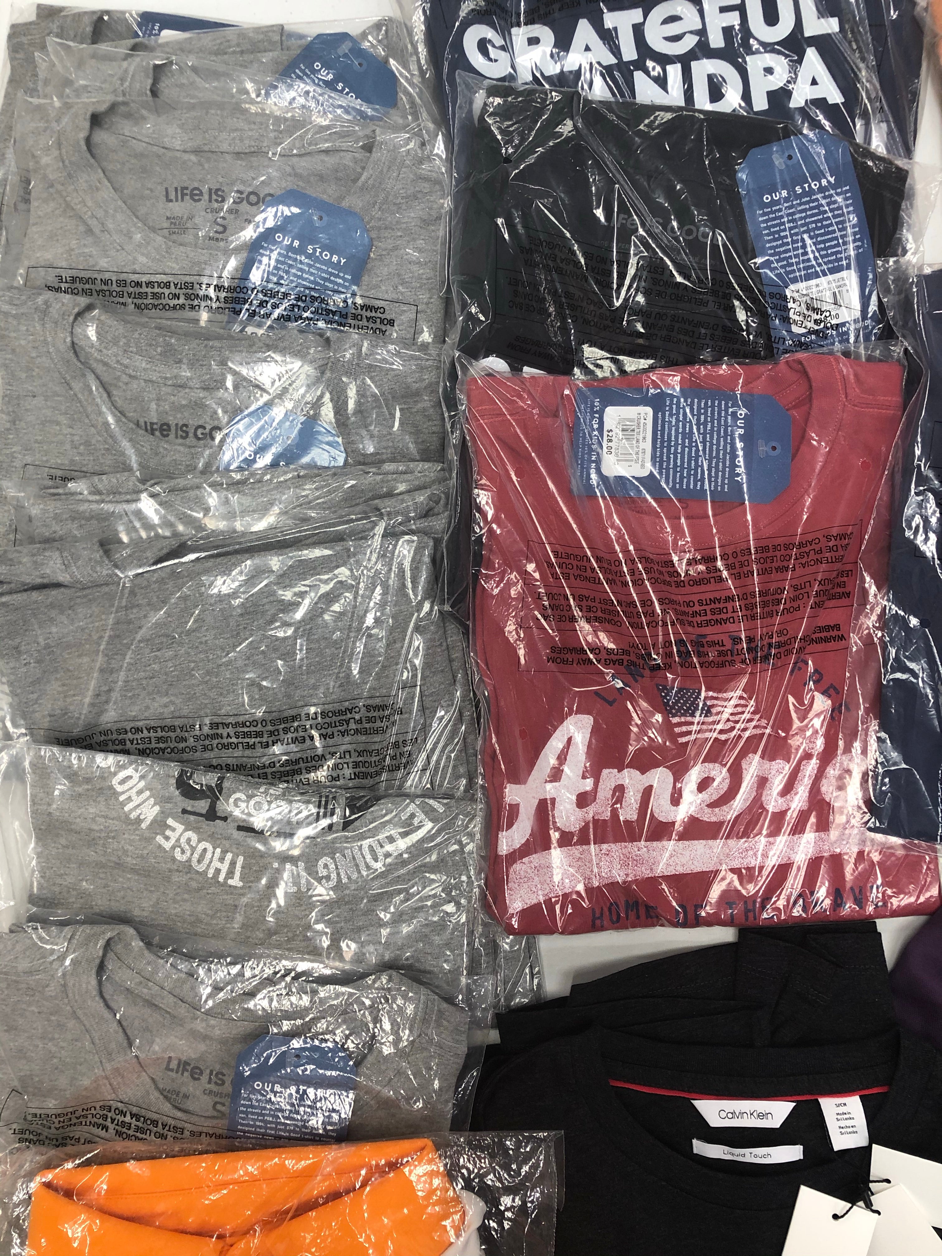 Men's Clothing Top Wholesale Lot, CALVIN KLEIN, ASICS, TASSO ELBA, LIFE IS GOOD and more, 25 Items, Shelf Pulls, MSRP $701