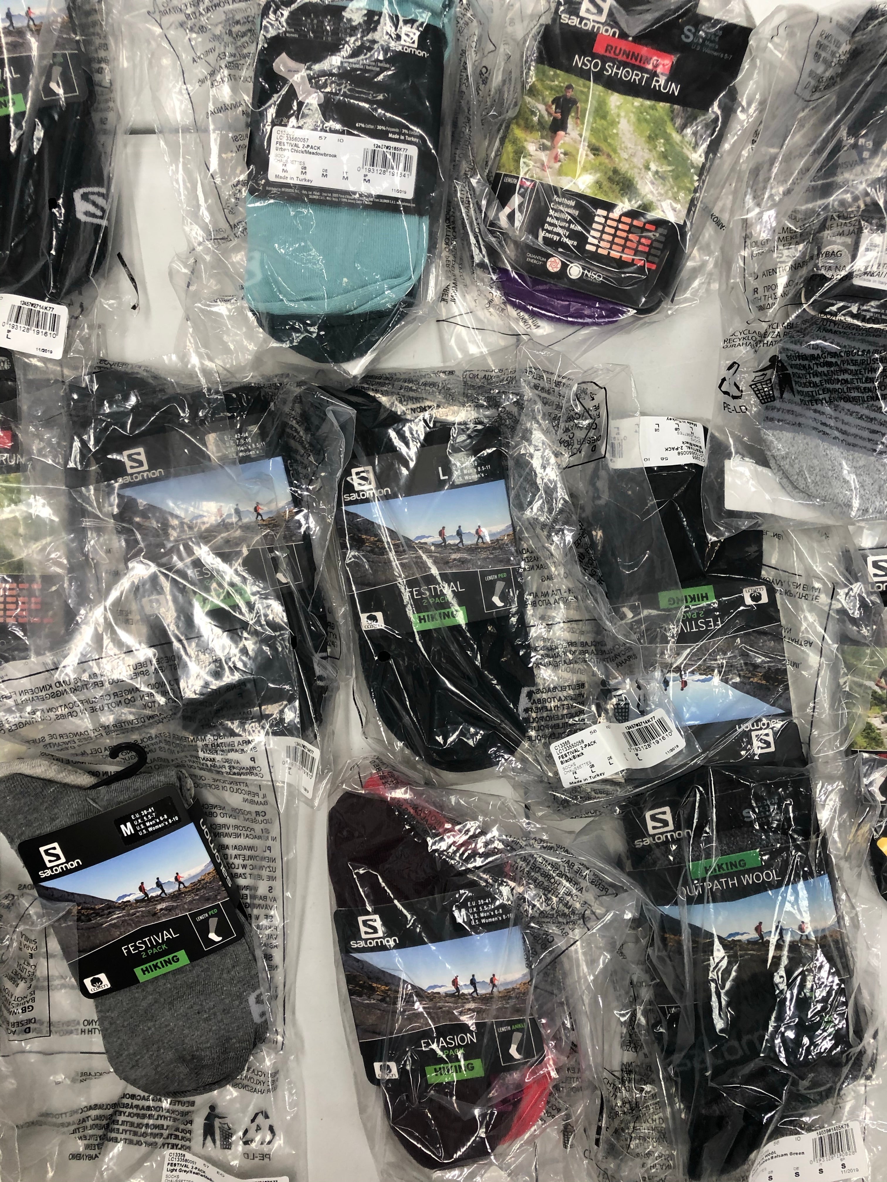 Unisex Socks Wholesale Lot, SALOMON, 18 Items, New, MSRP $330