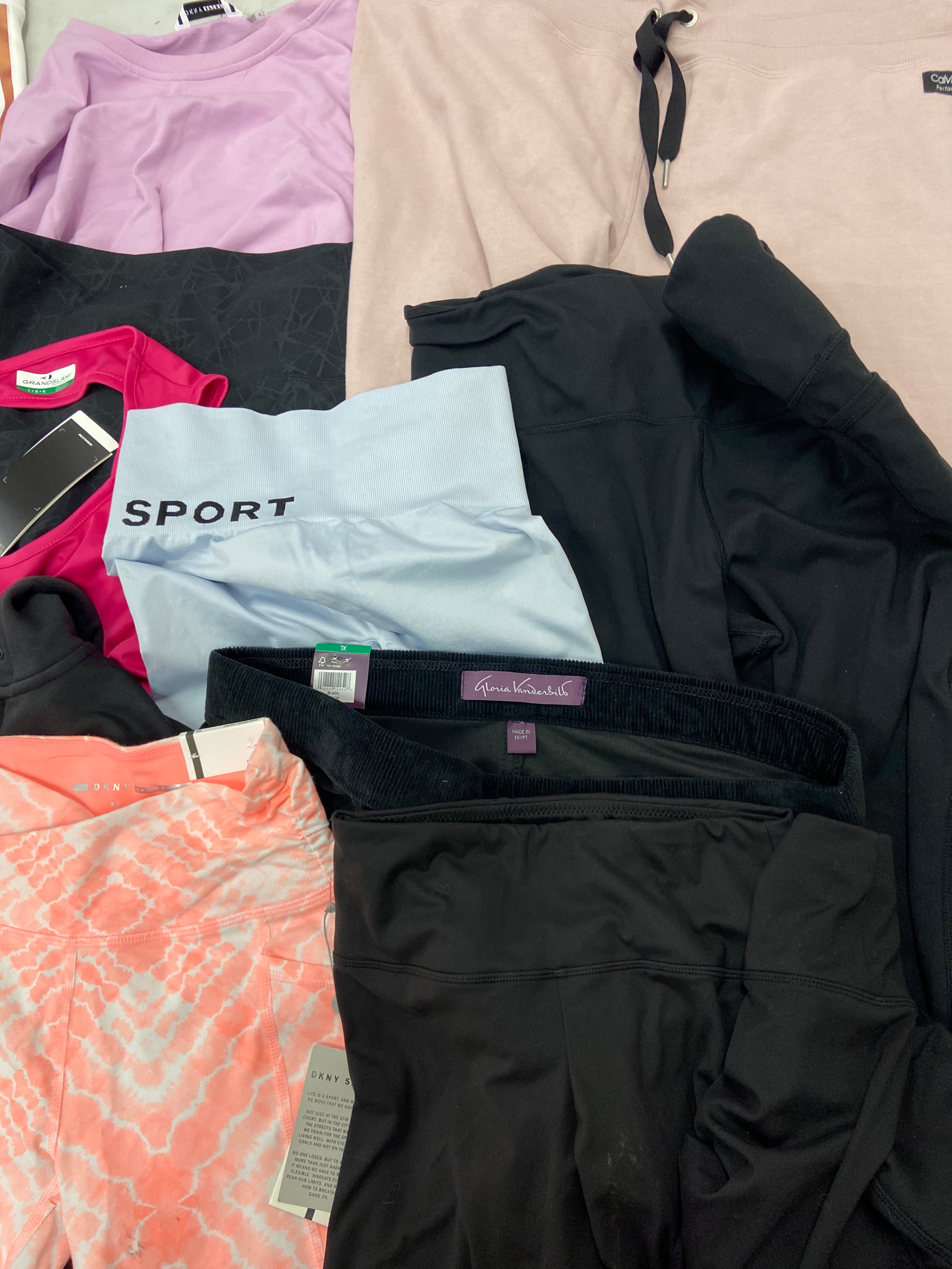 Women's Clothing Activewear Wholesale Lot, ADIDAS, CALVIN KLEIN, UNDER ARMOUR, DKNY, SPYDER, IDEOLOGY, DANSKIN and more, 17 items, CUSTOMER RETURNS