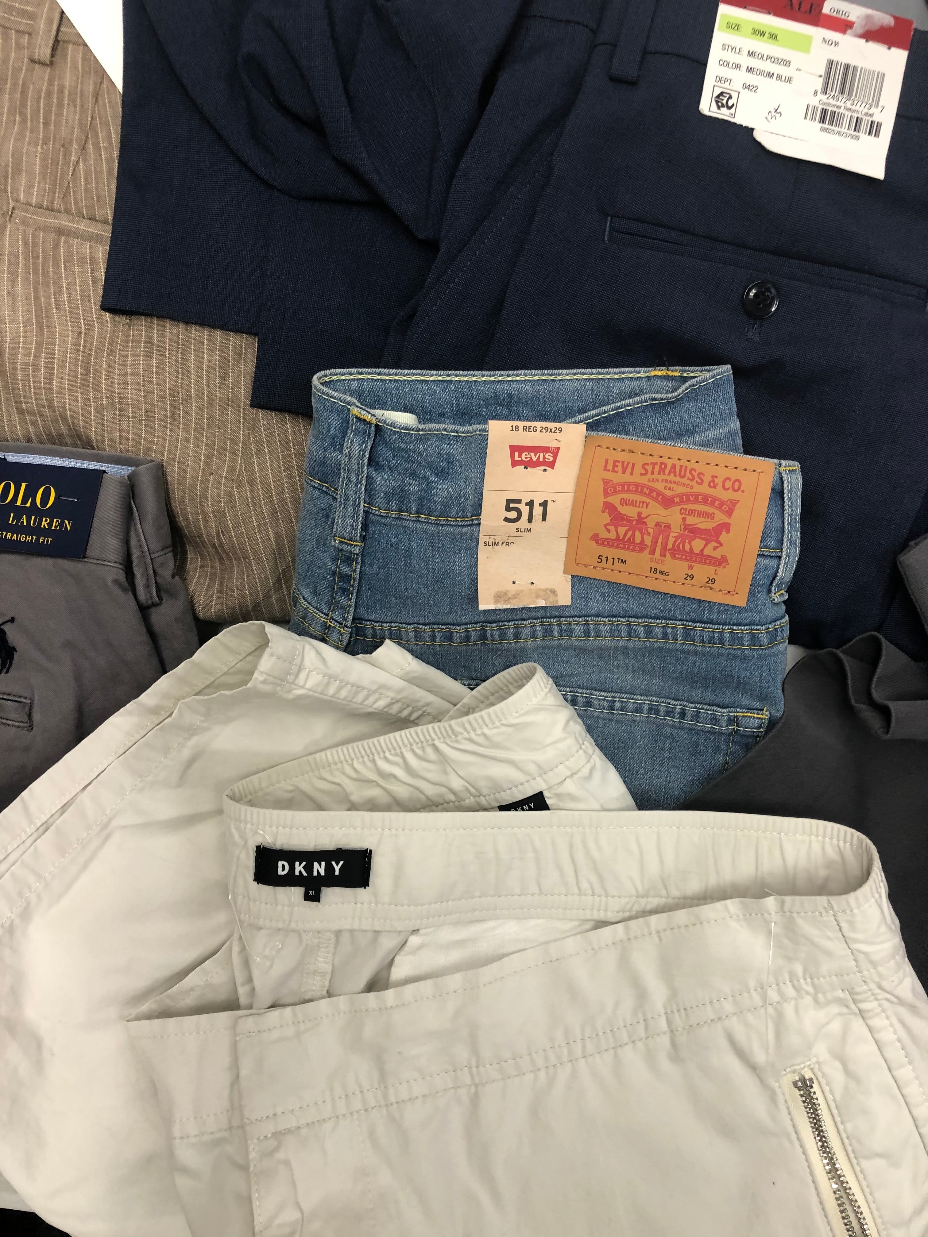 Men's Clothing Bottom Wholesale Lot, POLO RALPH LAUREN, DKNY, LEVI'S, TASSO ELBA, ALFANI and more,  33 Units, Shelf Pulls, MSRP $2,433.49