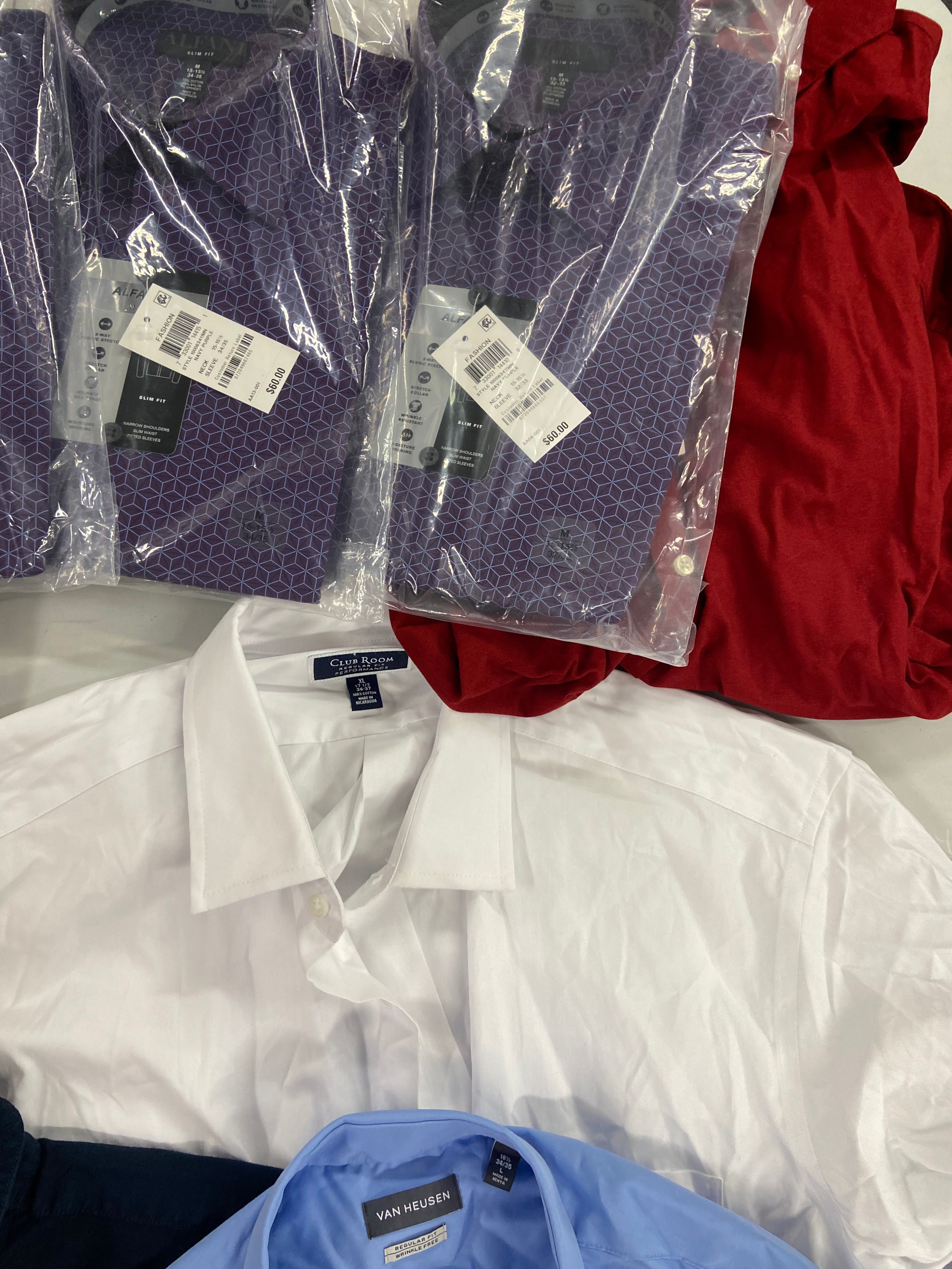 Men's Clothing Dress Shirts Wholesale Lot, LAUREN RALPH LAUREN, DOCKERS, KENZO, JAMES TATTERSAL, VAN HEUSEN and more, 16 items, Shelf Pulls, MSRP $1,003