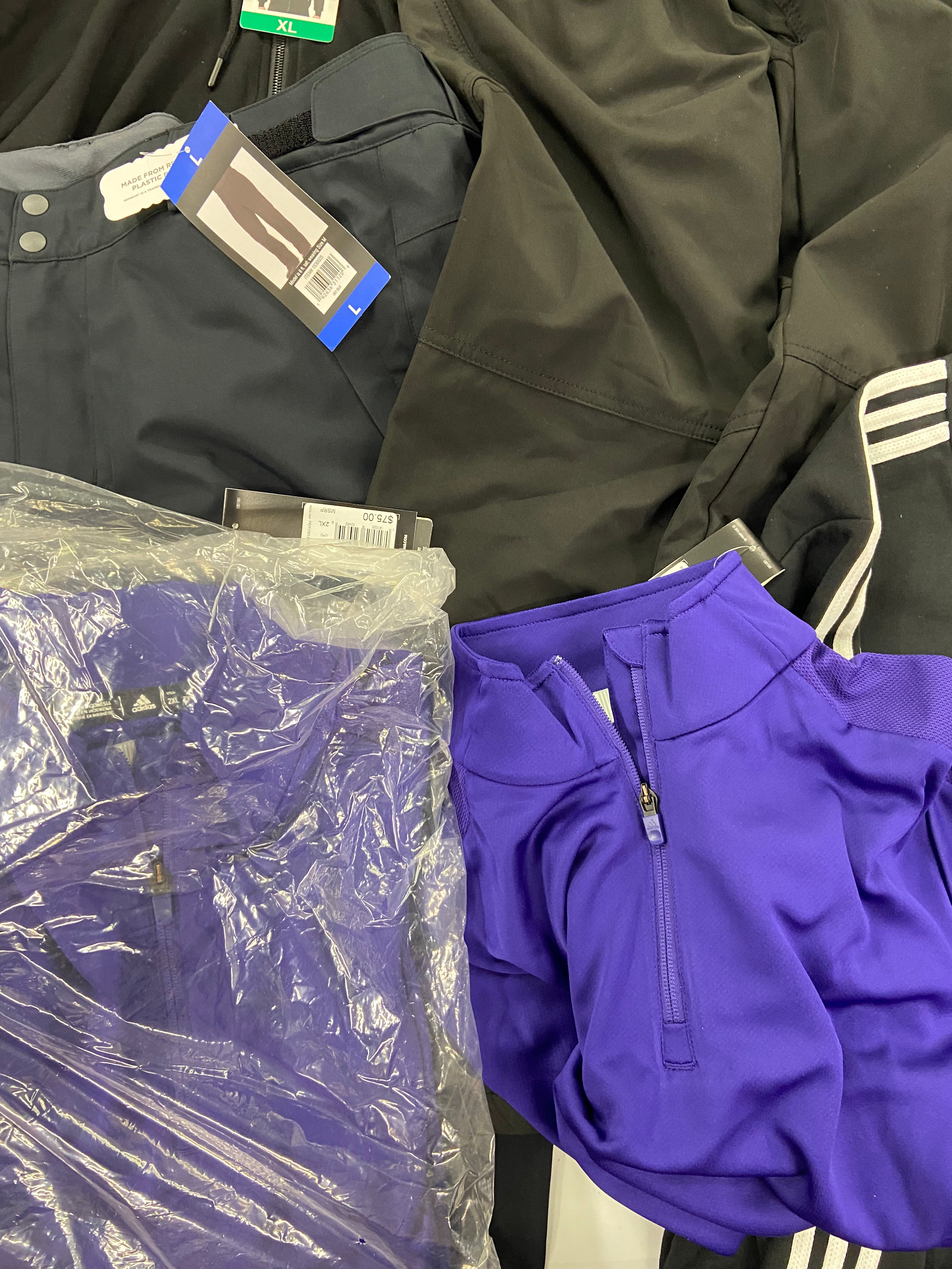 Men's Clothing Assorted Wholesale Lot, ADIDAS, EDDIE BAUER, SPYDER, GERRY, WEATHERPROOF, 7 items, Shelf Pulls, MSRP $580