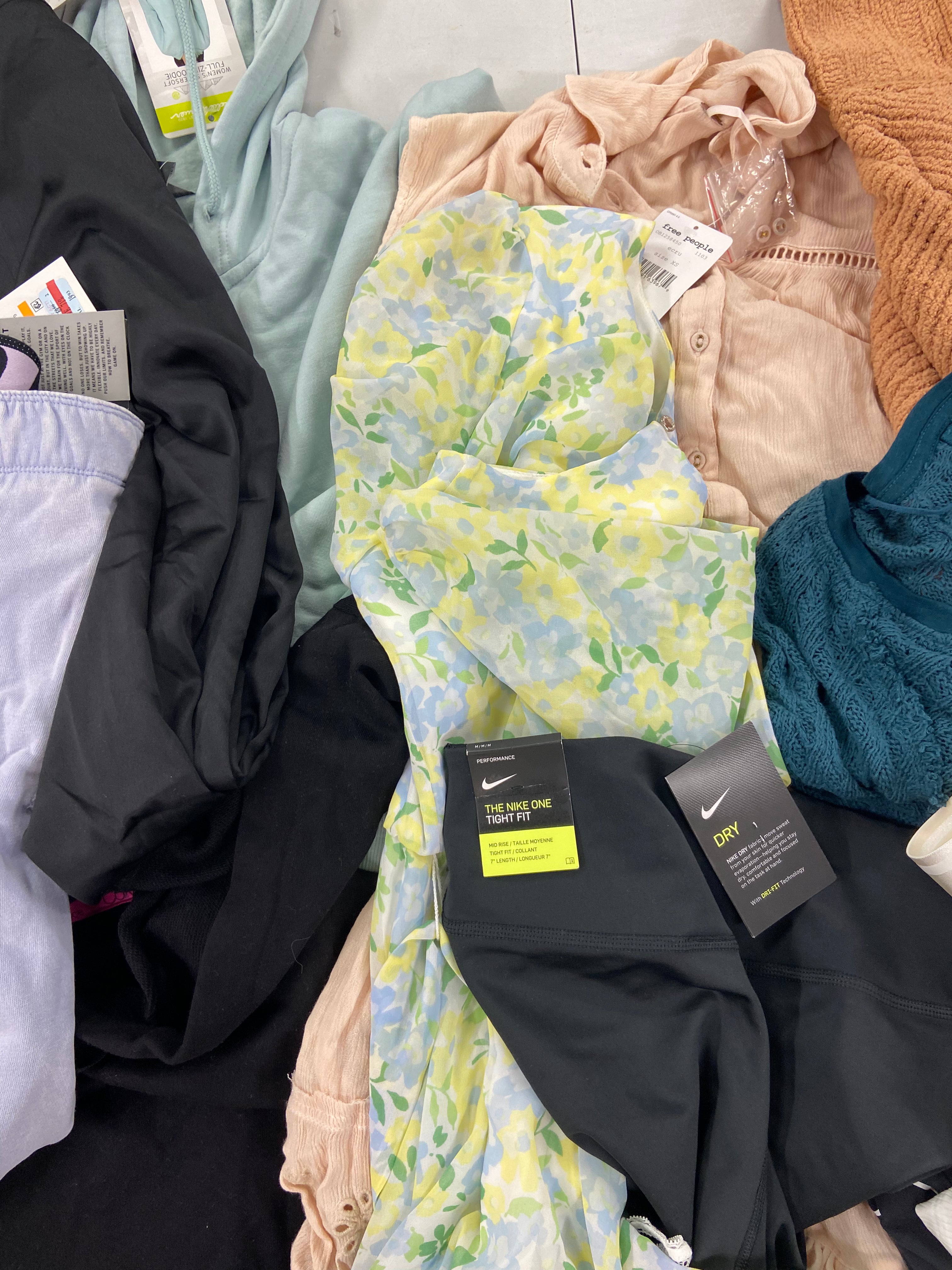 Women's Clothing Assorted Wholesale Lot, FREE PEOPLE, ADIDAS, NIKE, UNDER ARMOUR, DKNY, CALVIN KLEIN, and more, 18 items, Shelf Pulls, MSRP $1,289