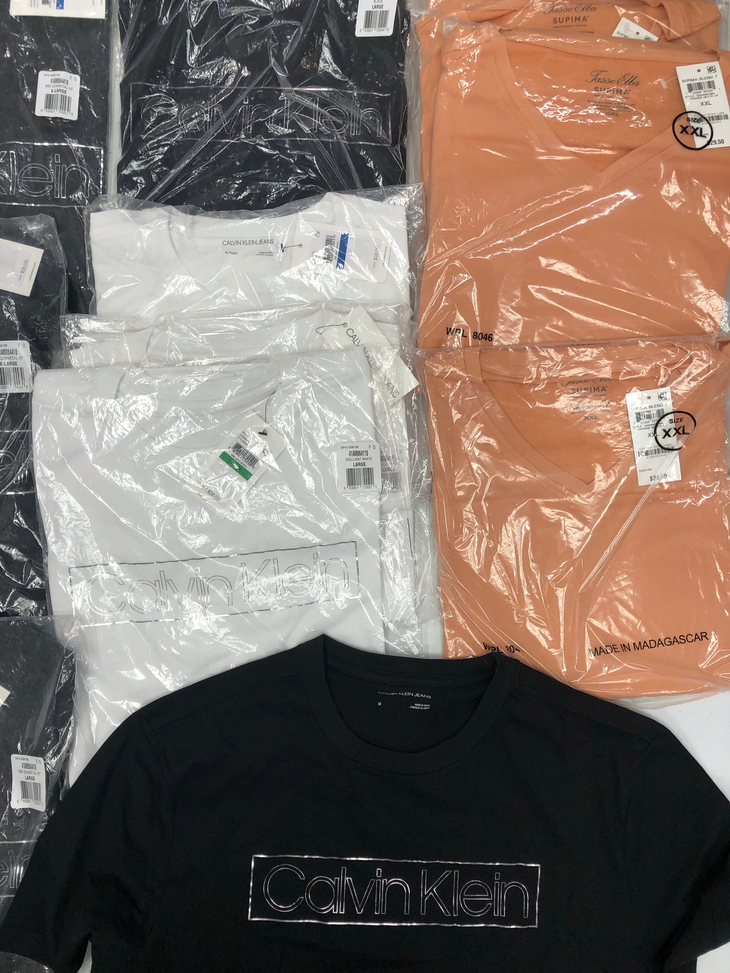 Men's Clothing Tops T-Shirt Wholesale Lot, CALVIN KLEIN, TASSO ELBA, AMERICAN APPAREL, 20 items, New, MSRP $626