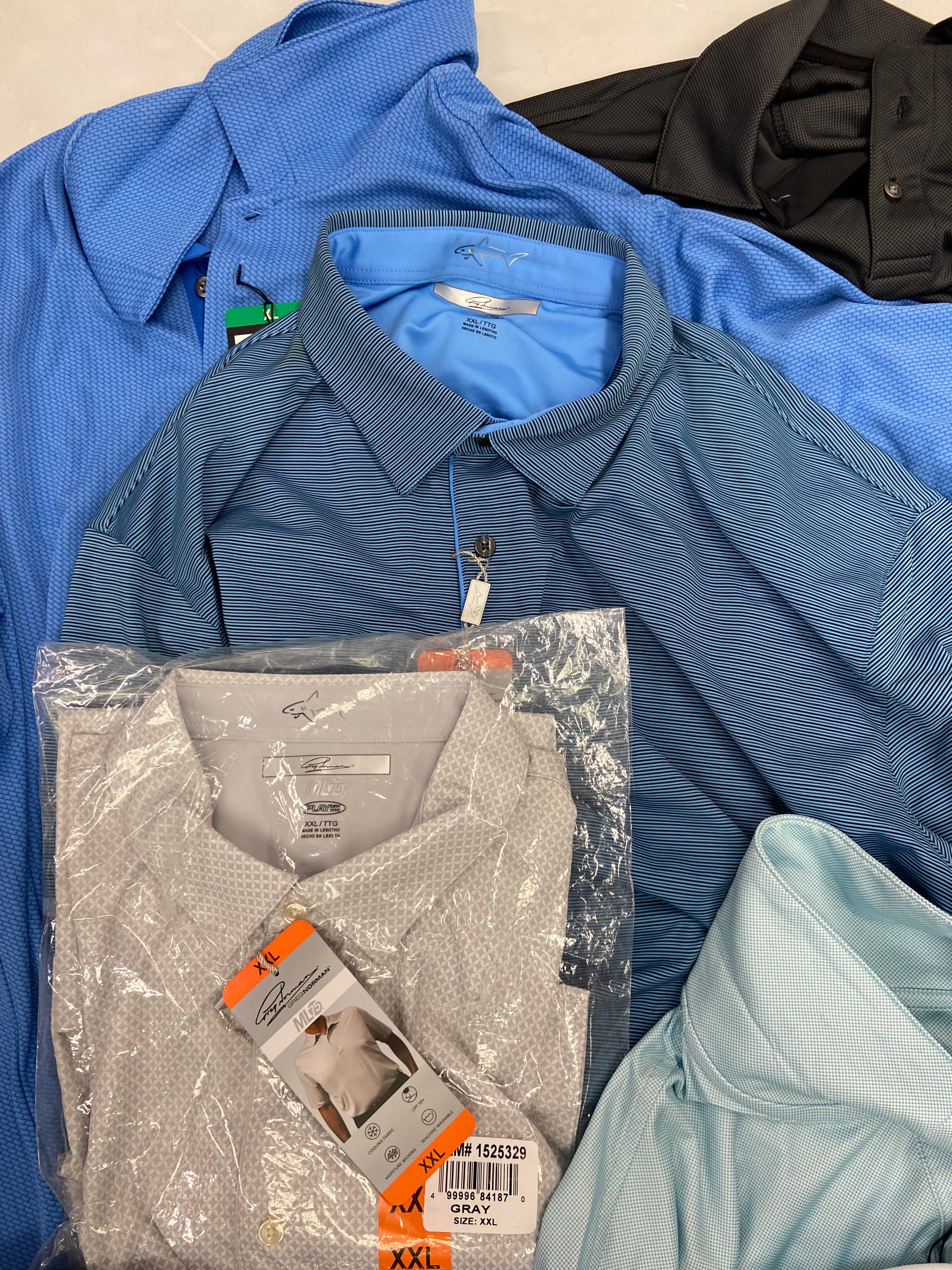 Men's Clothing Golf Polo Shirts & Other Tops Wholesale Lot, CALLAWAY, GREG NORMAN, BOLLE, PEBBLE BEACH, MONDETTA and more, 16 items, Shelf Pulls, MSRP $652