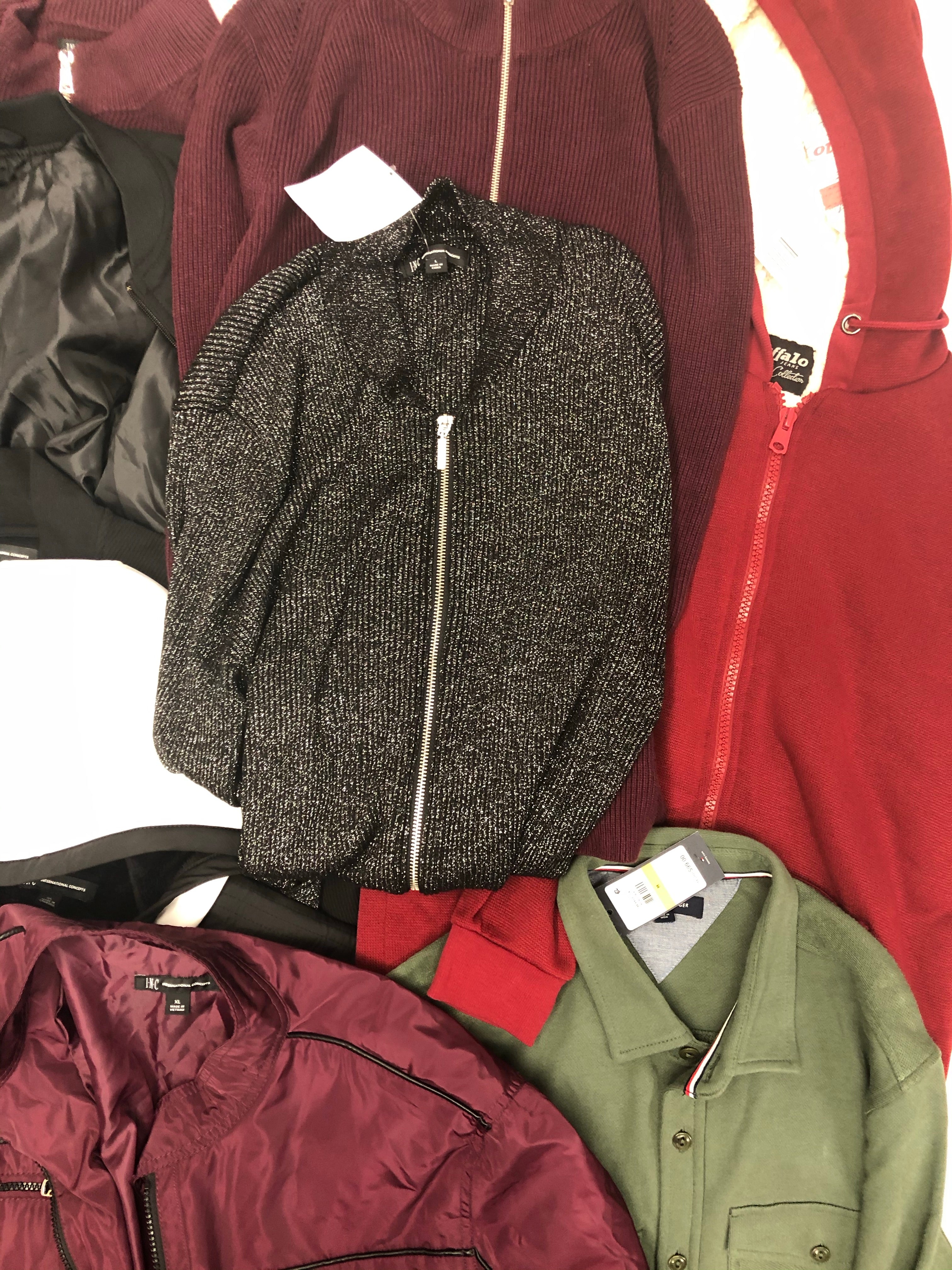 Men's Clothing OUTERWEAR/JACKETS Wholesale Lot, TOMMY HILFIGER, BUFFALO, INC and more, 13 Units, Shelf Pulls, MSRP $1,029.49