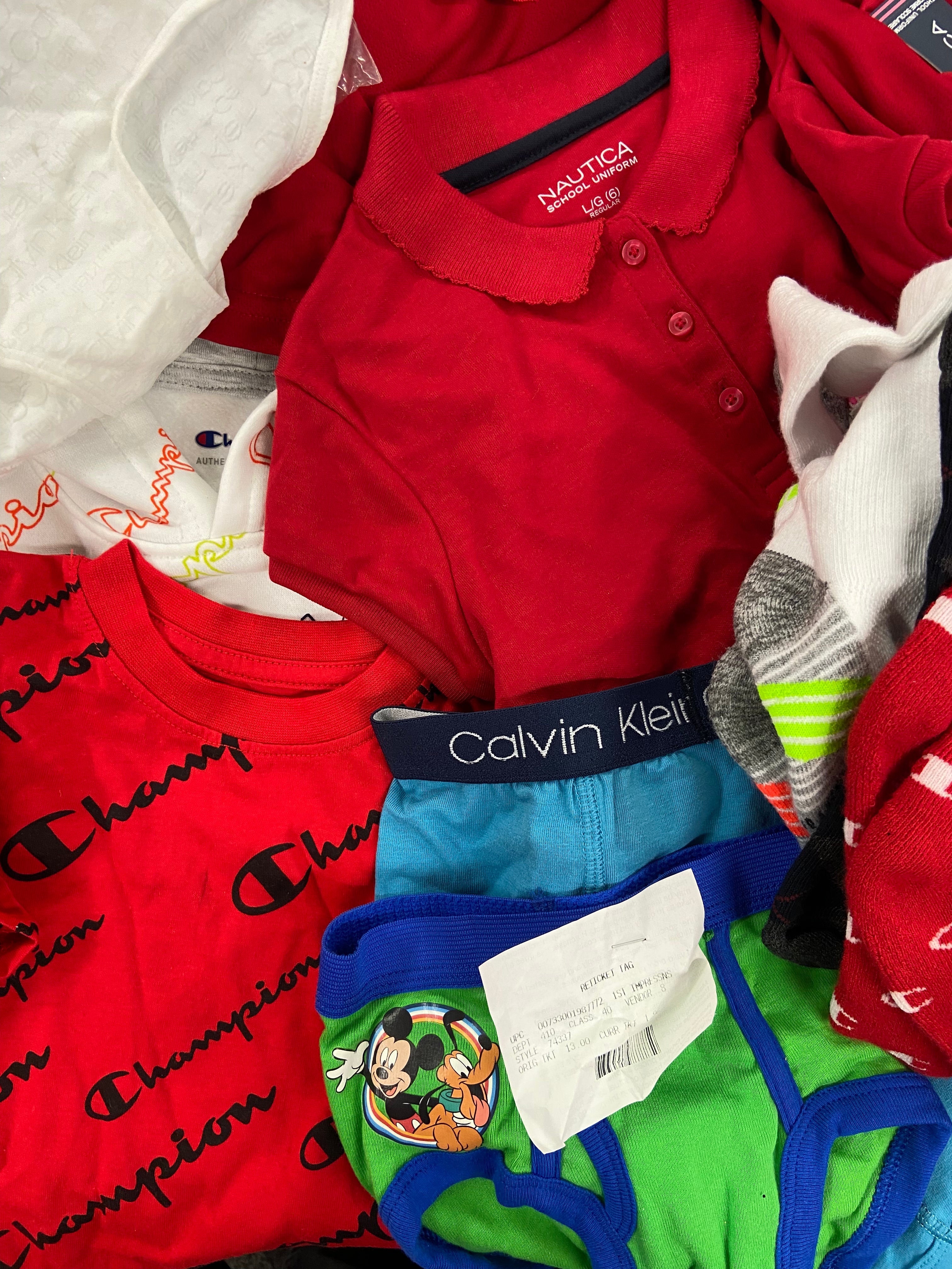 Kid's Clothing Wholesale Lot, NIKE, NAUTICA, SONIC, RARE EDITIONS, TOMMY HILFIGER, CALVIN KLEIN, CHAMPION, MAX & OLIVIA and more, 45 items, Shelf Pulls, MSRP $710