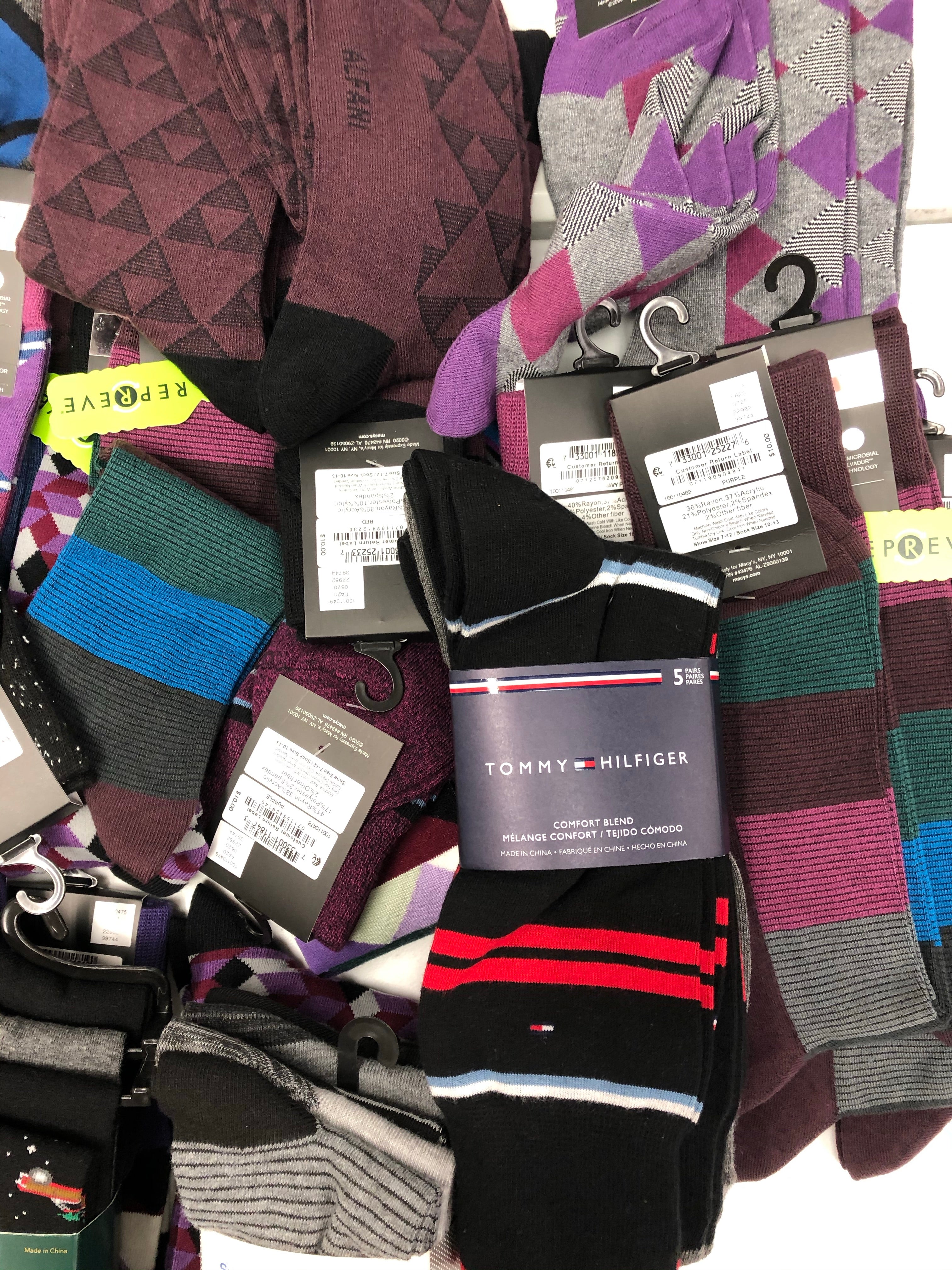 Men's Socks Wholesale Lot, Tommy Hilfiger, Perry Ellis, Gold Toe, Alfani, 110 Units, Shelf Pulls, MSRP $1,188.99