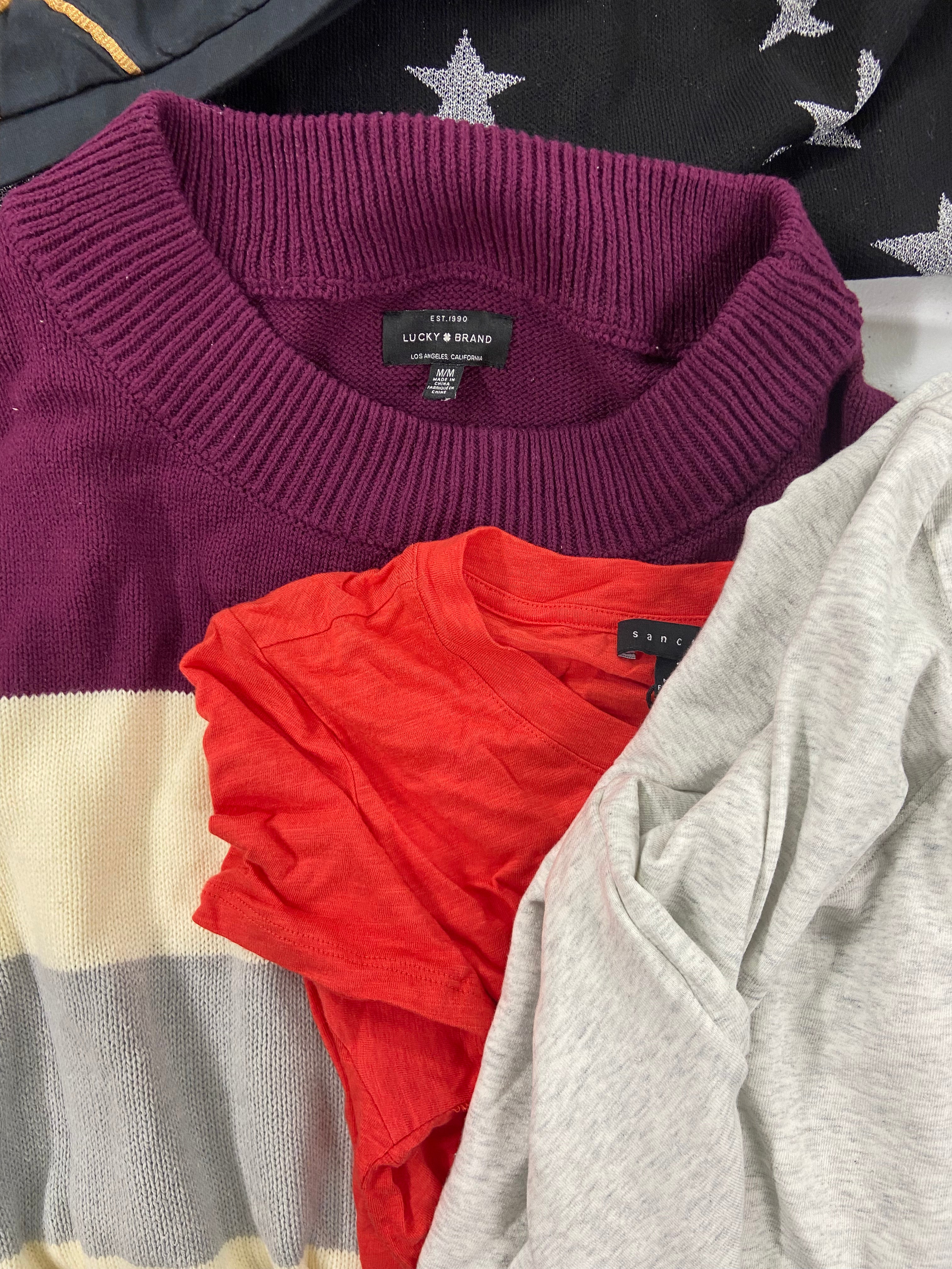 Women's Clothing Tops Wholesale Lot, LUCKY BRAND, CALVIN KLEIN, FREE PEOPLE, THREE DOTS, CHASER, SAGE, INC and more, 17 items, Shelf Pulls, MSRP $949