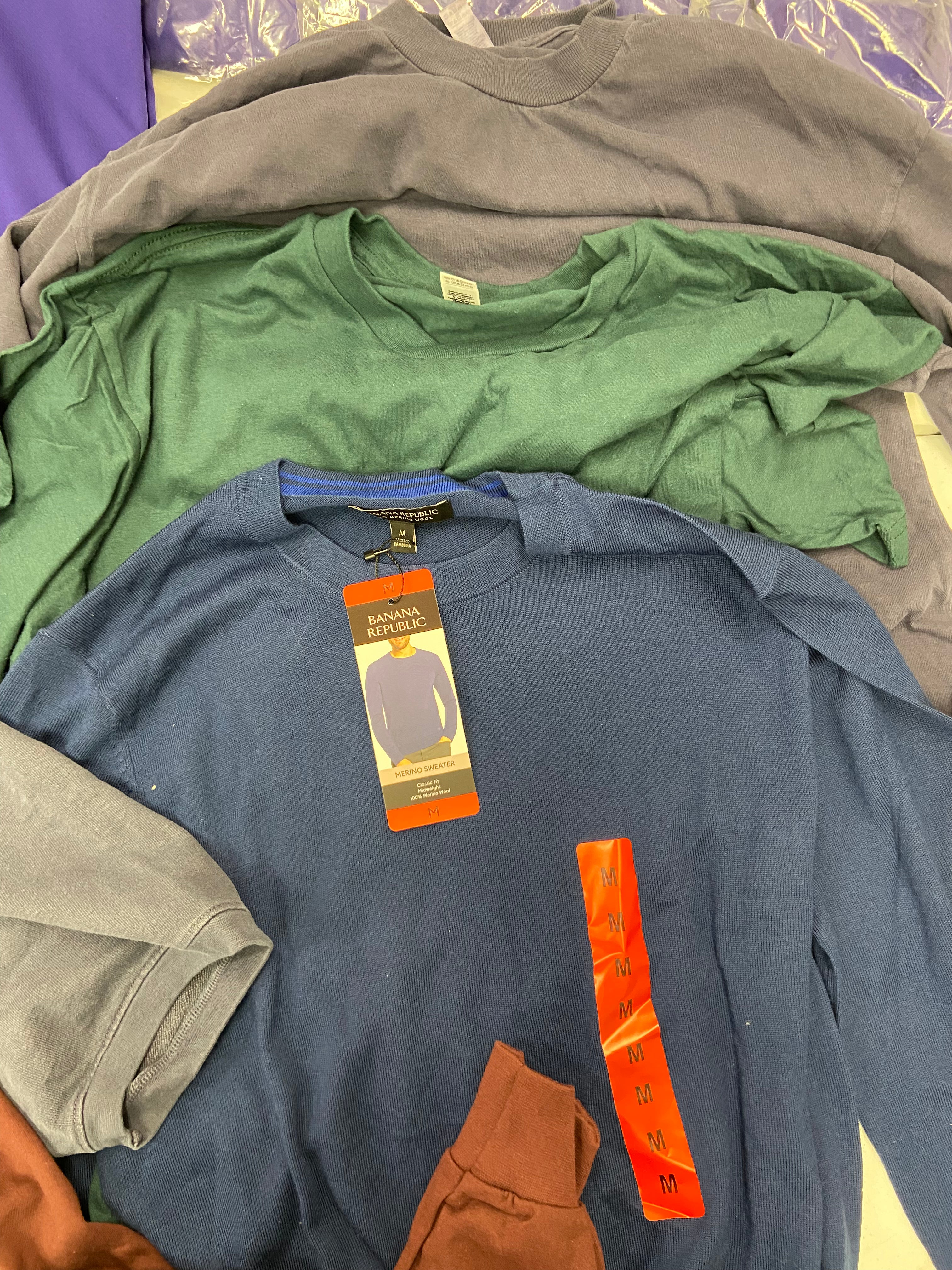 Men's Clothing Sweater and Other Tops Wholesale Lot, BANANA REPUBLIC, ADIDAS, CALVIN KLEIN, AMERICAN APPAREL and more, 13 items, Shelf Pulls, MSRP $870