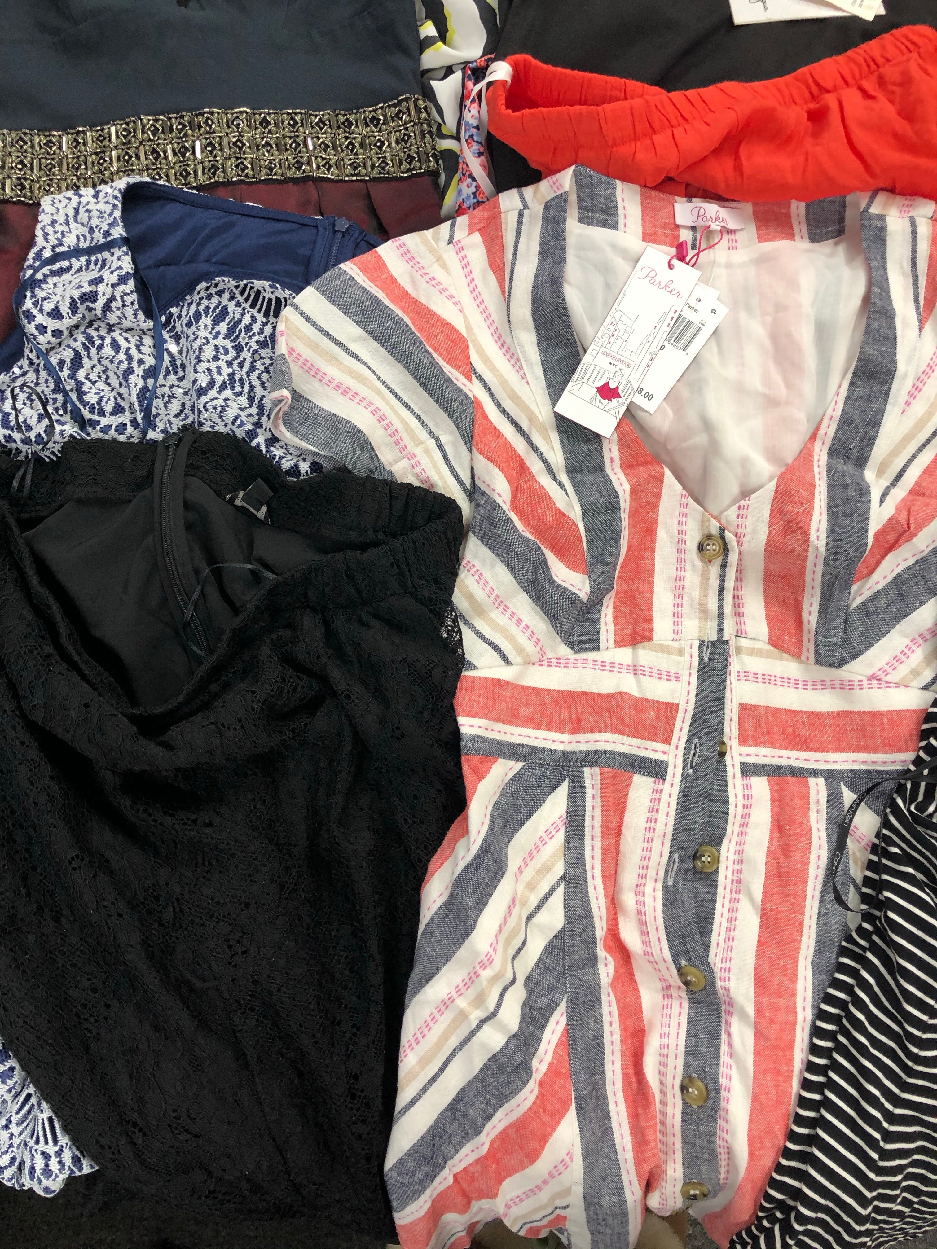 Women's Clothing DRESSES/ROMPERS Wholesale Lot, CALVIN KLEIN, GUESS, PARKER KACEY, FREE PEOPLE, AQUA, ALFANI and more, 18 items, Shelf Pulls, MSRP $1,431