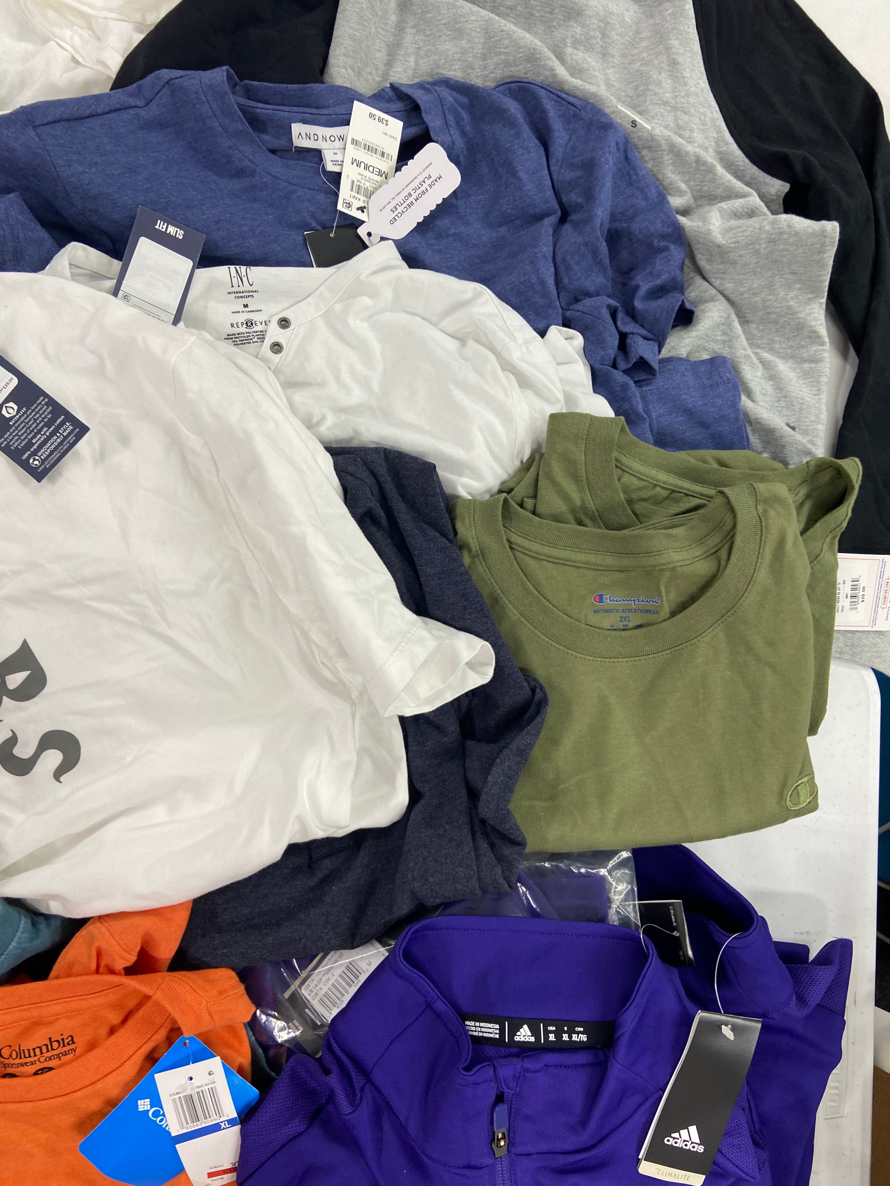 Men's Clothing T-Shirts Wholesale Lot, POLO RALPH LAUREN, ADIDAS, NAUTICA, DOCKERS, TASSO ELBA, CHAMPION and more, 23 items, Shelf Pulls, MSRP $897