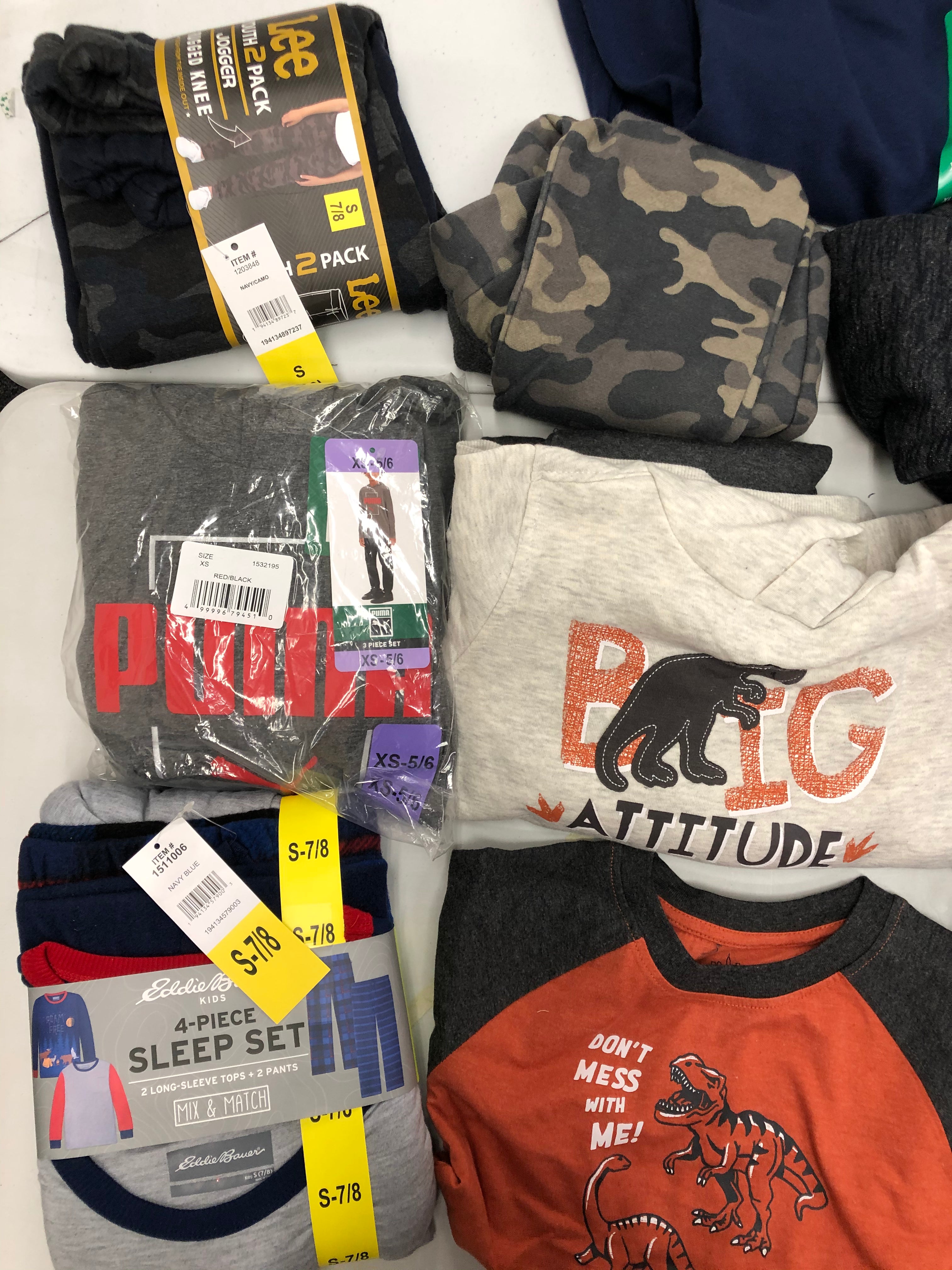 Kid's Boys Clothing Wholesale Lot, EDDIE BAUER, PUMA, O'NEILL, LEE, CHAMPION and more, 7 items, New, MSRP $289