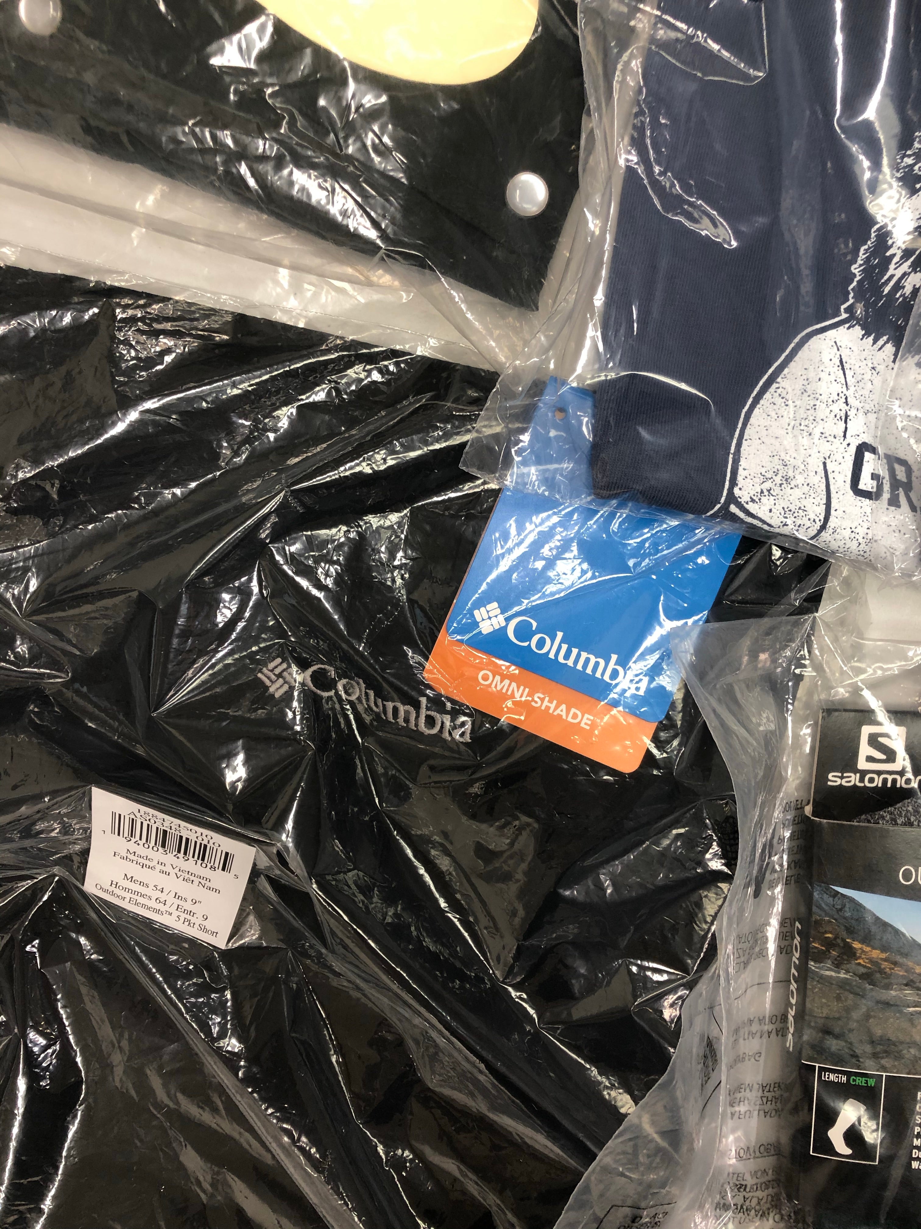 Men's Clothing Assorted Wholesale Lot, COLUMBIA, LIFE IS GOOD, PROPPER, SALOMON and more, 14 Items, New, MSRP $475