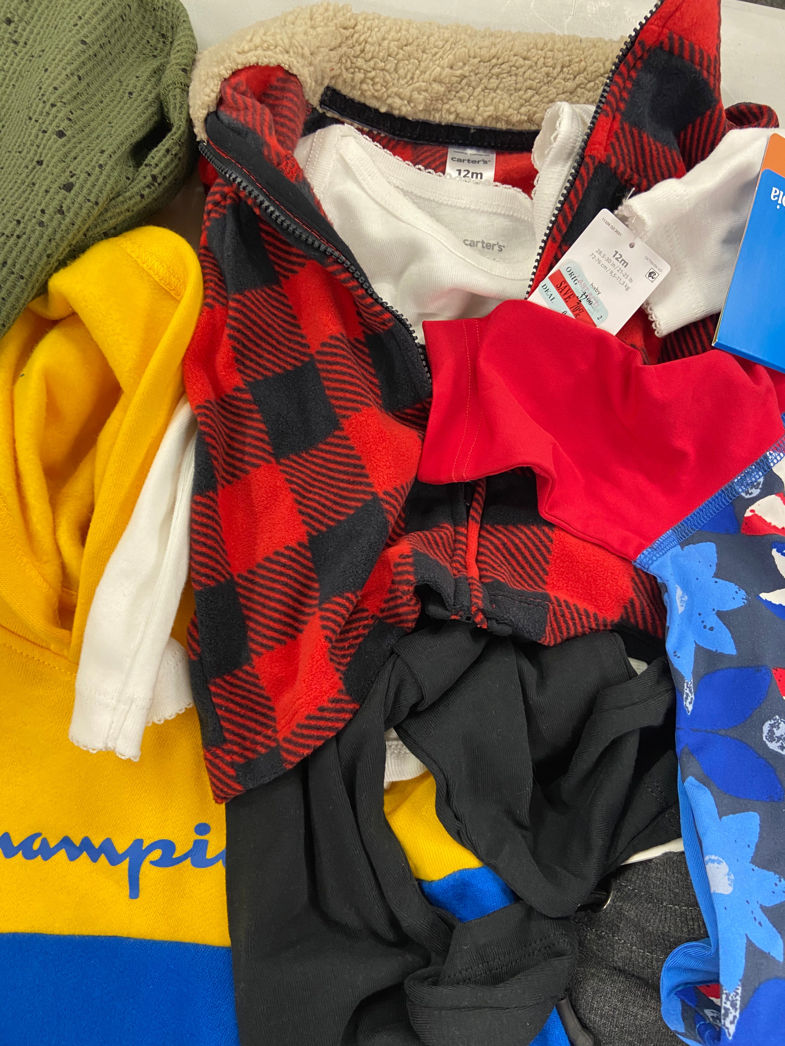 Kid & Baby's Clothing Assorted Wholesale Lot, COLUMBIA, TIMBERLAND, JORDAN, CHAMPION, NIKE,  LEVI'S, CARTER'S and more, 16 items, Shelf Pulls, MSRP $659