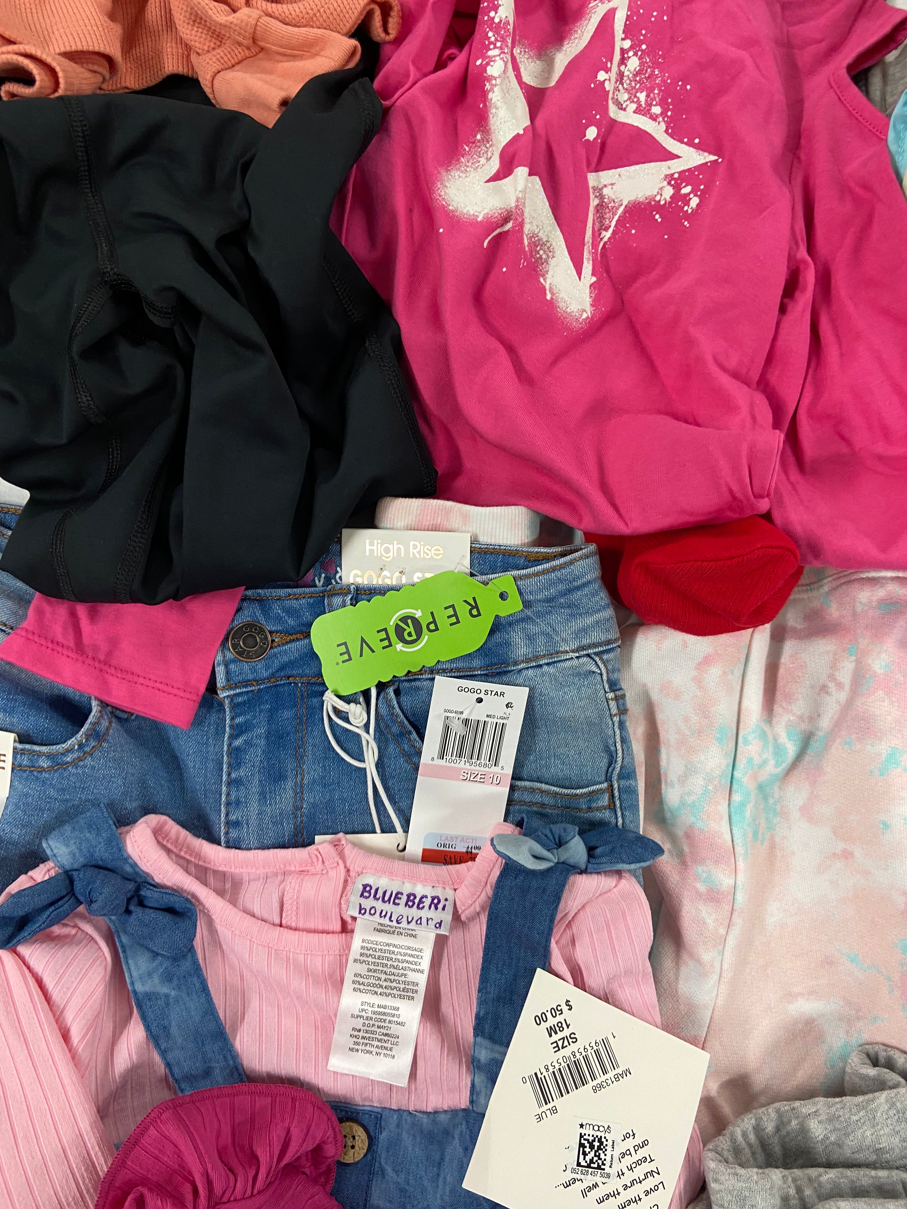 Kid's Clothing Assorted Wholesale Lot, DISNEY, GOGO JEANS, CARTER'S, CHAMPION, CUTIE PIE BABY, NEW BLUEBERRI, UNDER ARMOUR and more, 28 items, Shelf Pulls, MSRP $745
