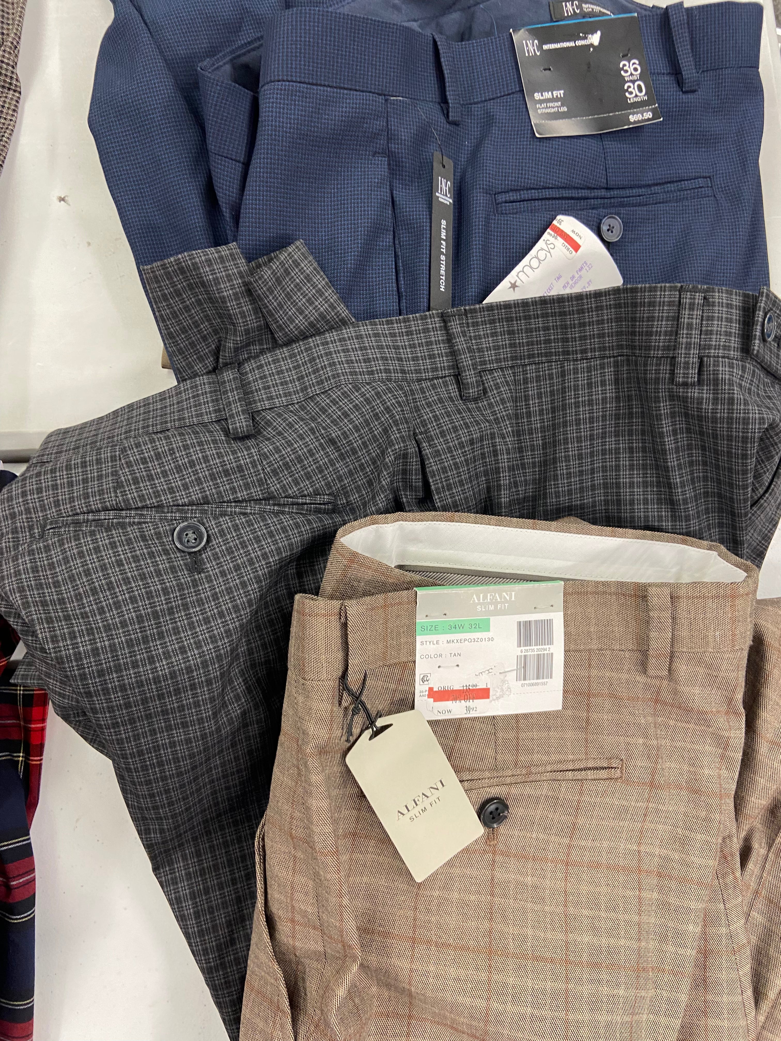 Men's Clothing Dress Pants Wholesale Lot, LAUREN RALPH LAUREN, PERRY ELLIS, TOMMY HILFIGER, KENNETH COLE, CK and more, 8 items, Shelf Pulls, MSRP $815