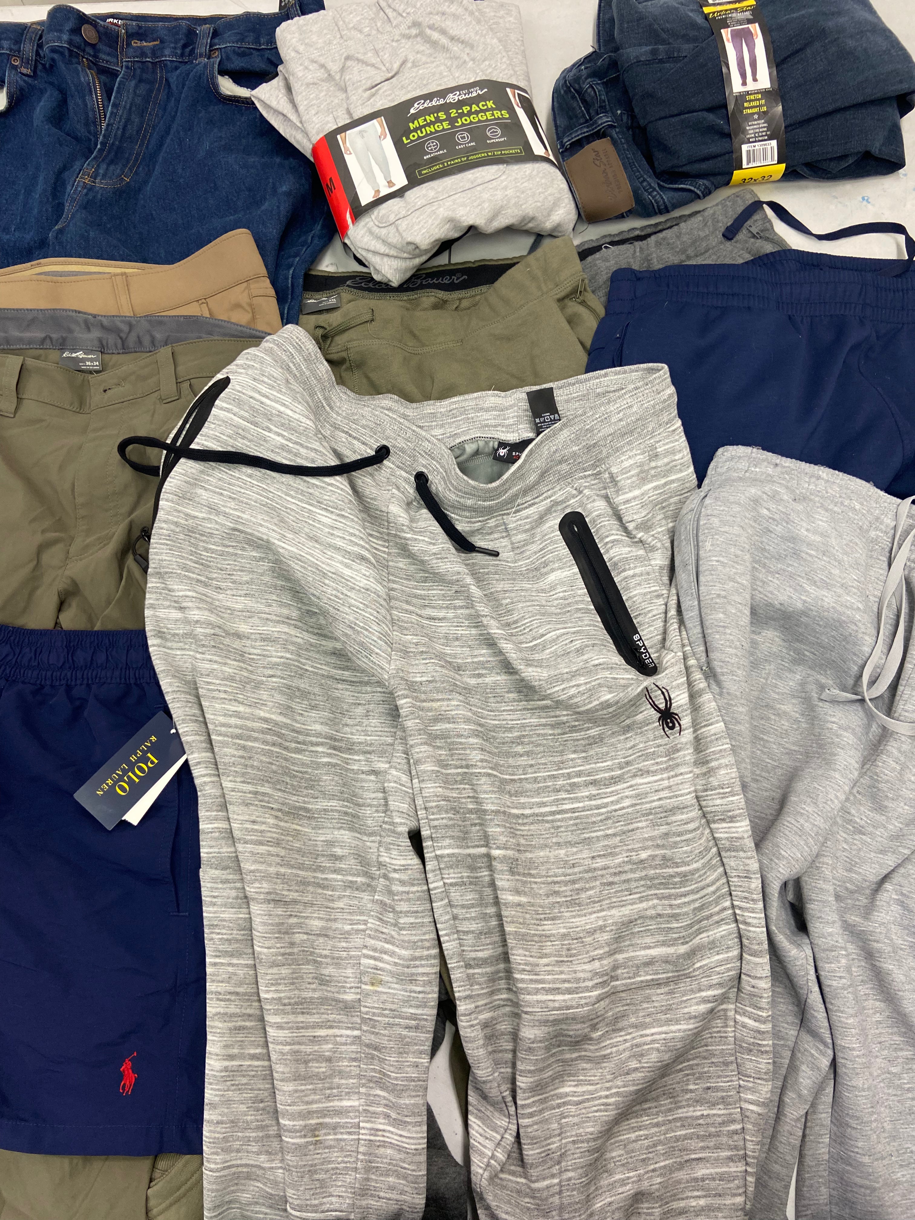 Men's Clothings Bottoms, Wholesale Lot, FILA, POLO RALPH LAUREN, WEATHERPROOF , EDDIE BAUER, KIRKLAND, URBAN STAR, SPYDER and more, 11 items, CUSTOMER RETURNS