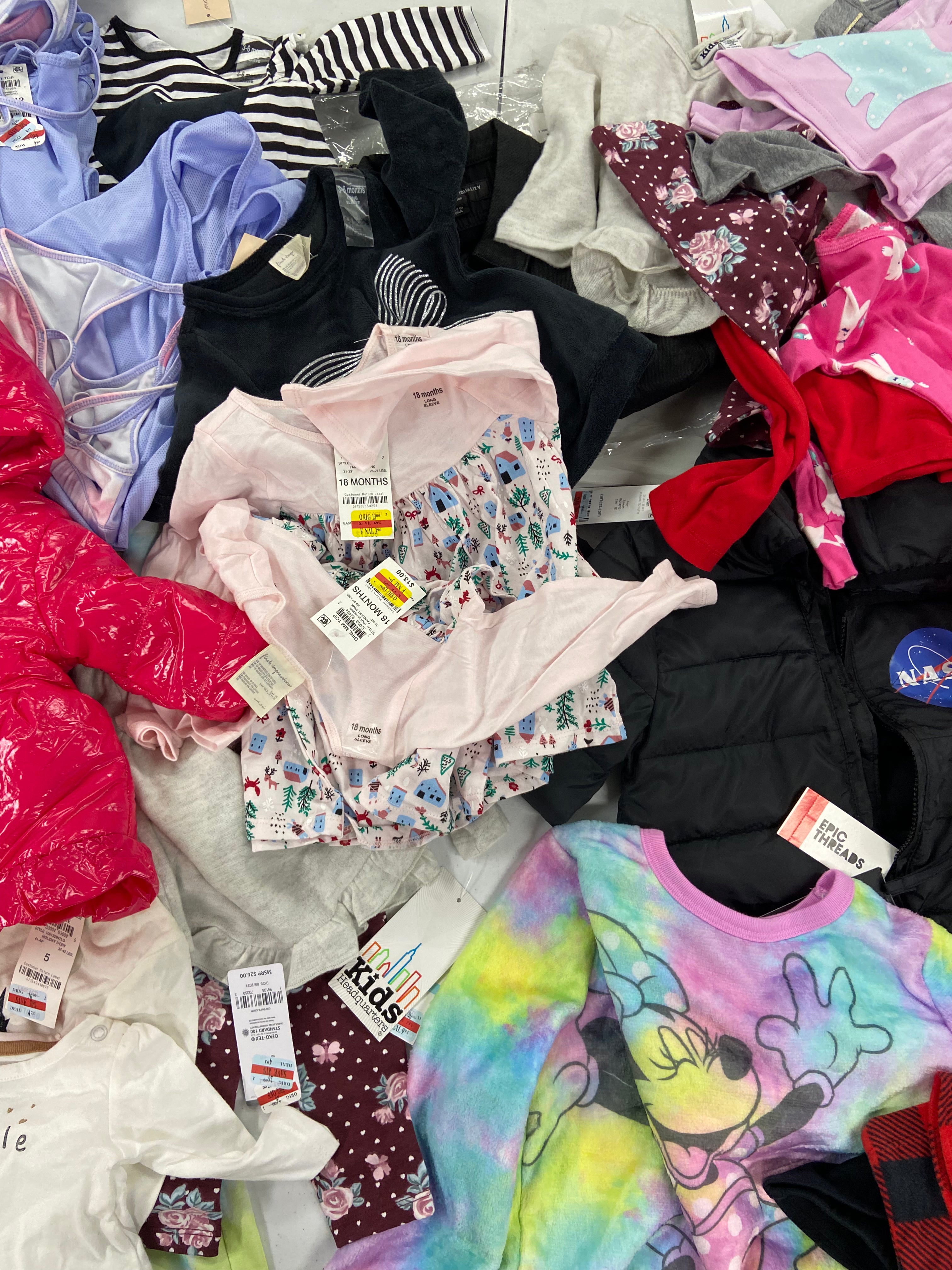Kid's & Baby's Clothing Assorted Wholesale Lot, DISNEY, CULT OF INDIVIDUALITY, CARTER'S, EPIC THREADS and more, 22 items, Shelf Pulls, MSRP $677