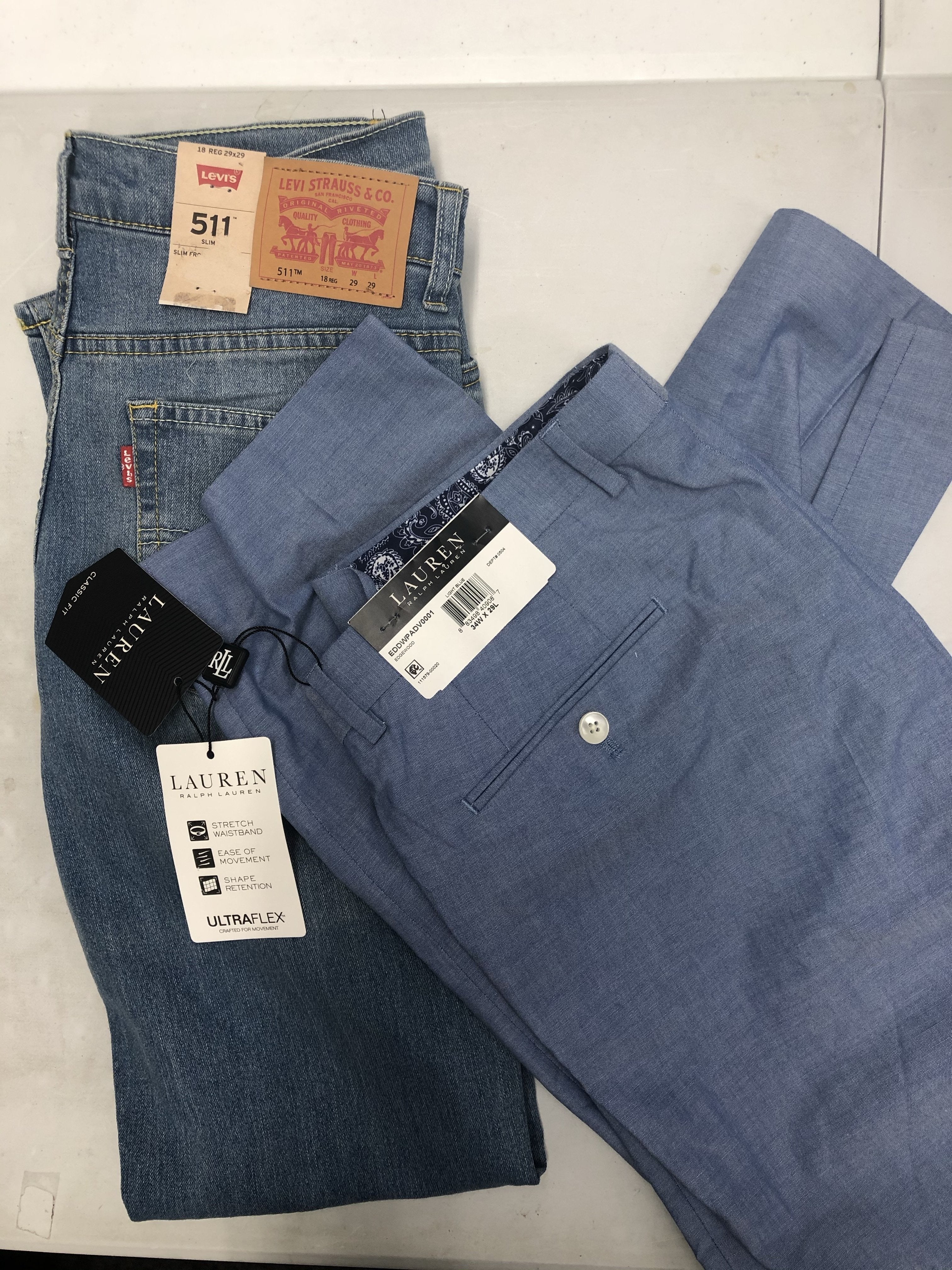 Men's Clothing Bottom Wholesale Lot, POLO RALPH LAUREN, DKNY, LEVI'S, TASSO ELBA, ALFANI and more,  33 Units, Shelf Pulls, MSRP $2,433.49