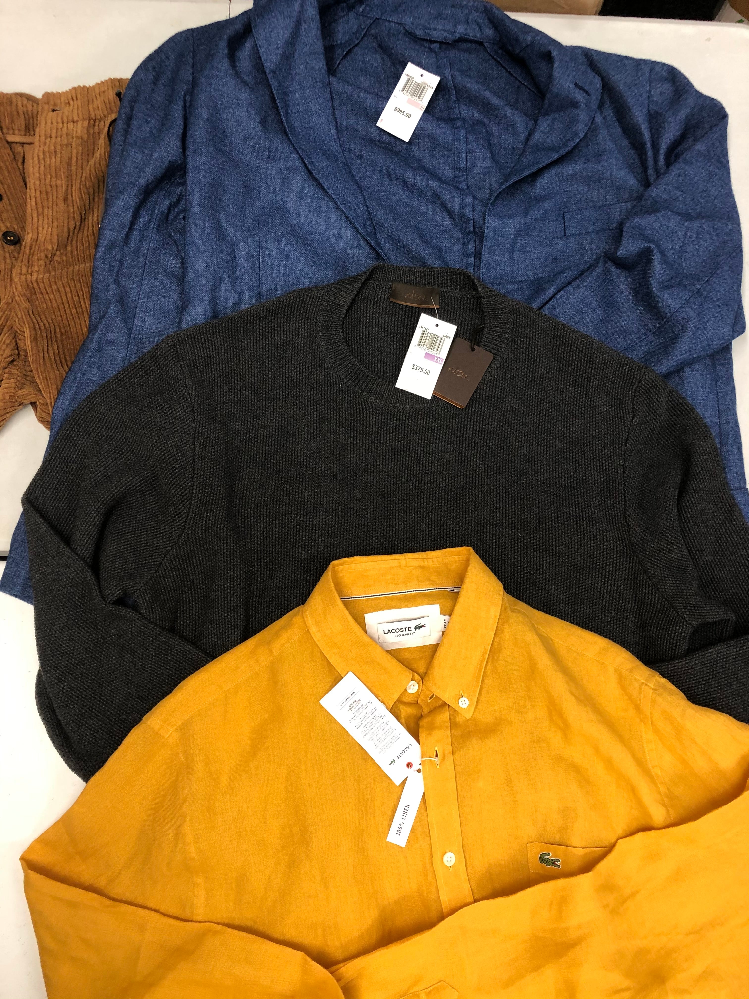 Men's Clothing Wholesale Lot, ALTEA, LACOSTE ,4 Units, New, MSRP $1,890