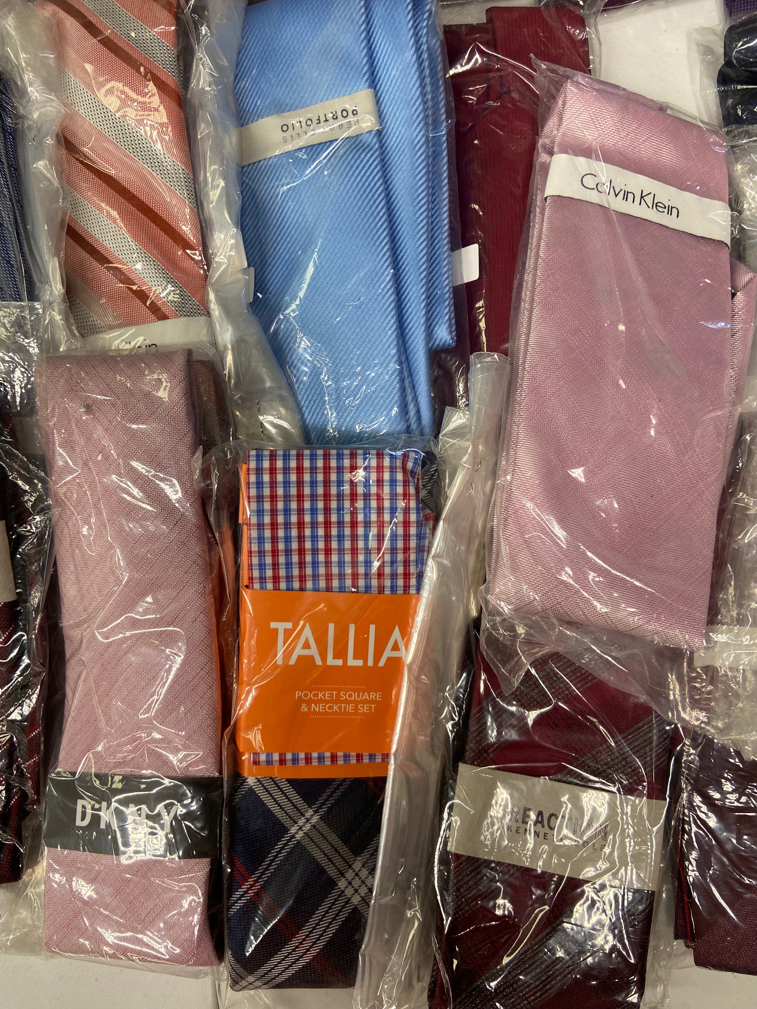 Men's Neckties Wholesale Lot, TALLIA, MICHAEL KORS, KENNETH COLE, TASSO ELBA, RYAN SEACREST, CALVIN KLEIN and more, 84 items, CUSTOMER RETURNS