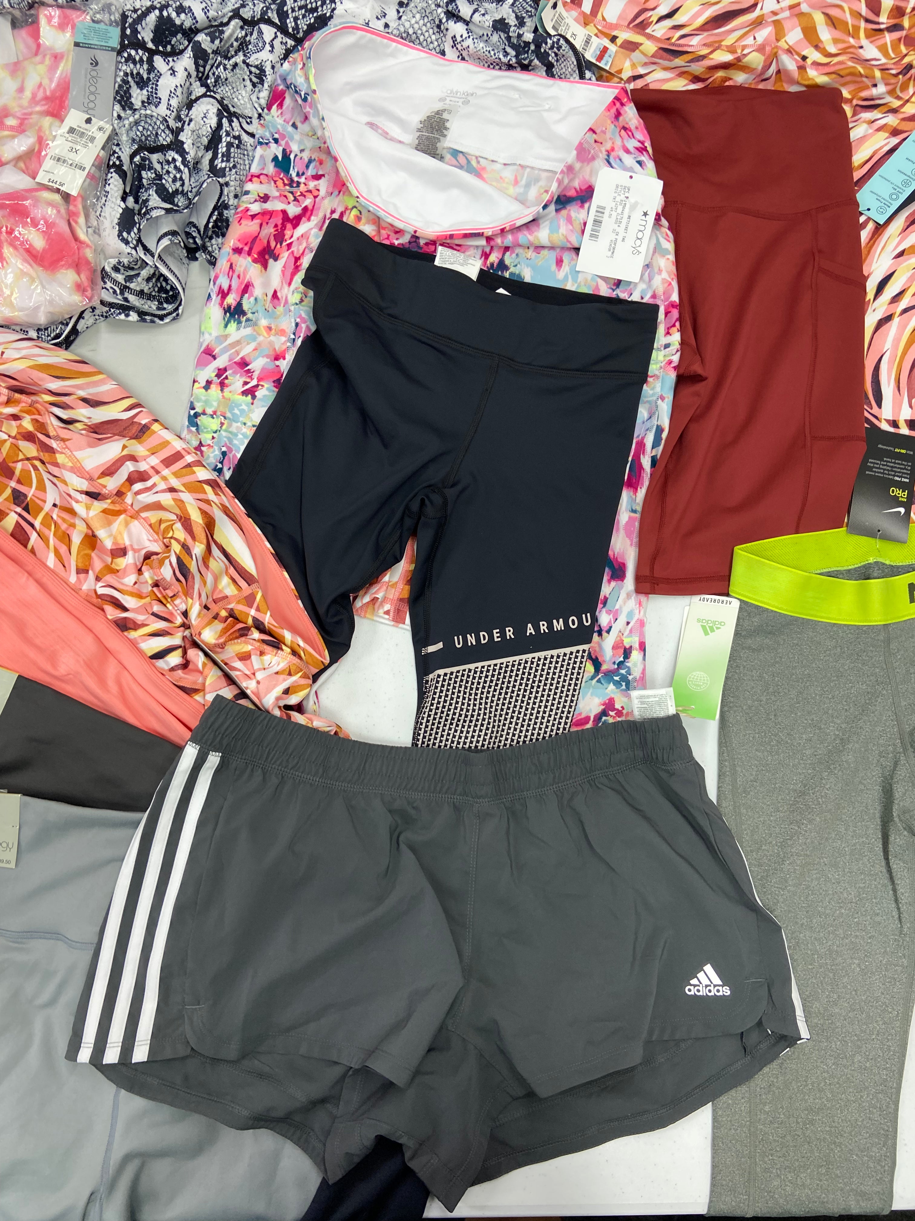 Women's Clothing Activewear Wholesale Lot, ADIDAS, NIKE, UNDER ARMOUR, CALVIN KLEIN, IDEOLOGY, 12 items, Shelf Pulls, MSRP $541