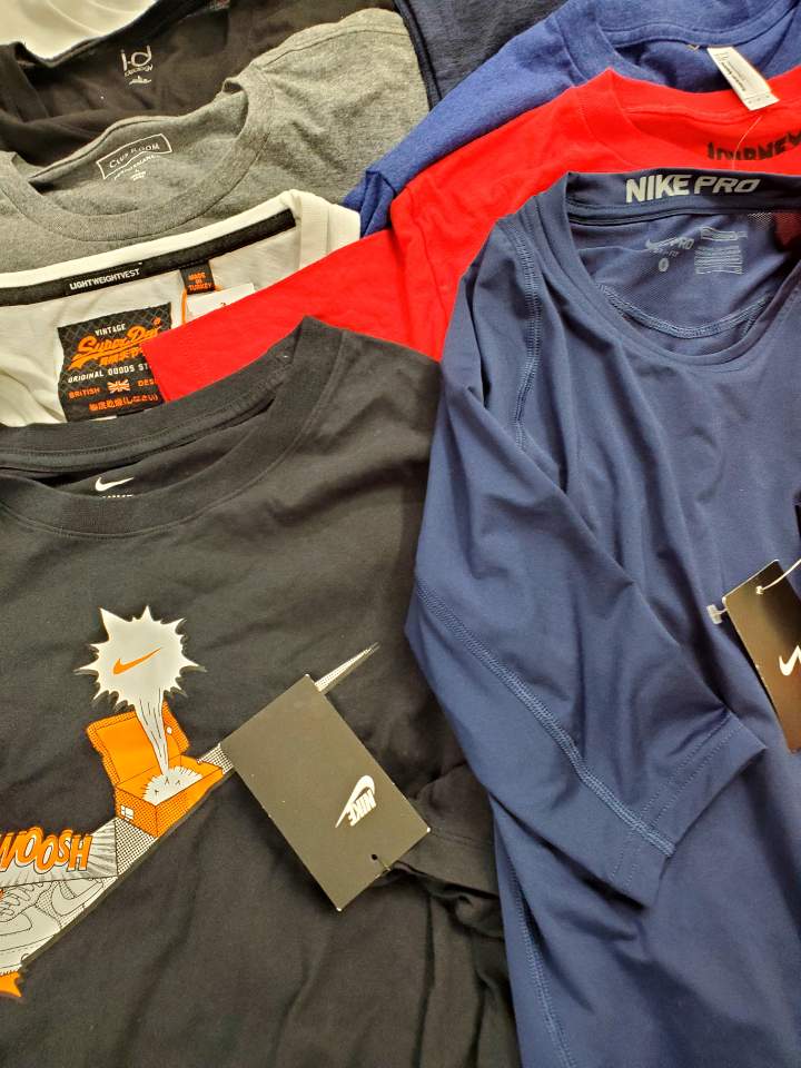 Men's Clothing Tops Wholesale Lot, NIKE, ALFANI, AMERICAN APPAREL, CLUB ROOM, IDEOLOGY and more, 33 Items, Shelf Pulls, MSRP $721