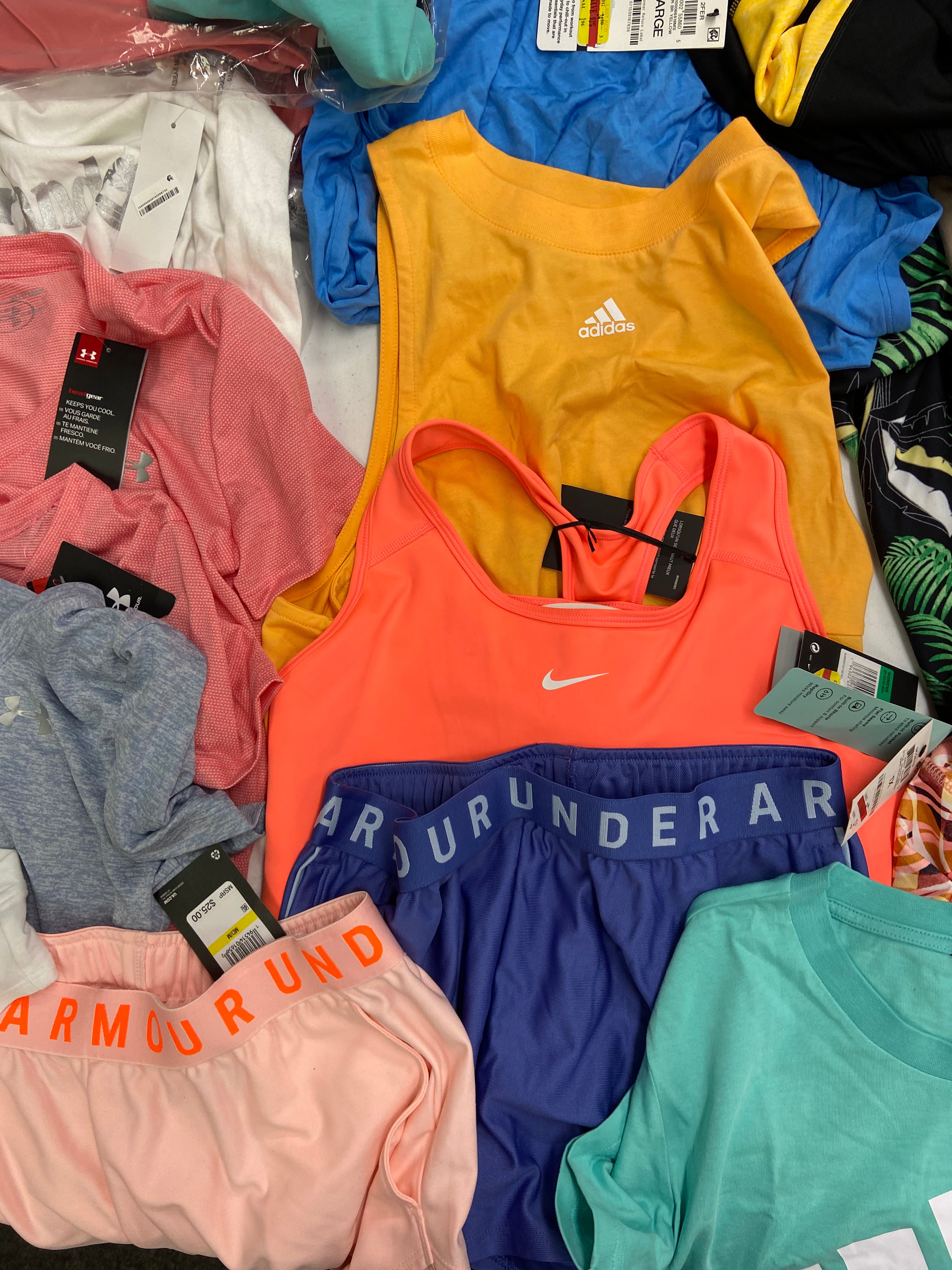 Women's Clothing Activewear Wholesale Lot, NIKE, TIMBERLAND, UNDER ARMOUR, ADIDAS, DKNY and more, 43 items, Shelf Pulls, MSRP $1,045