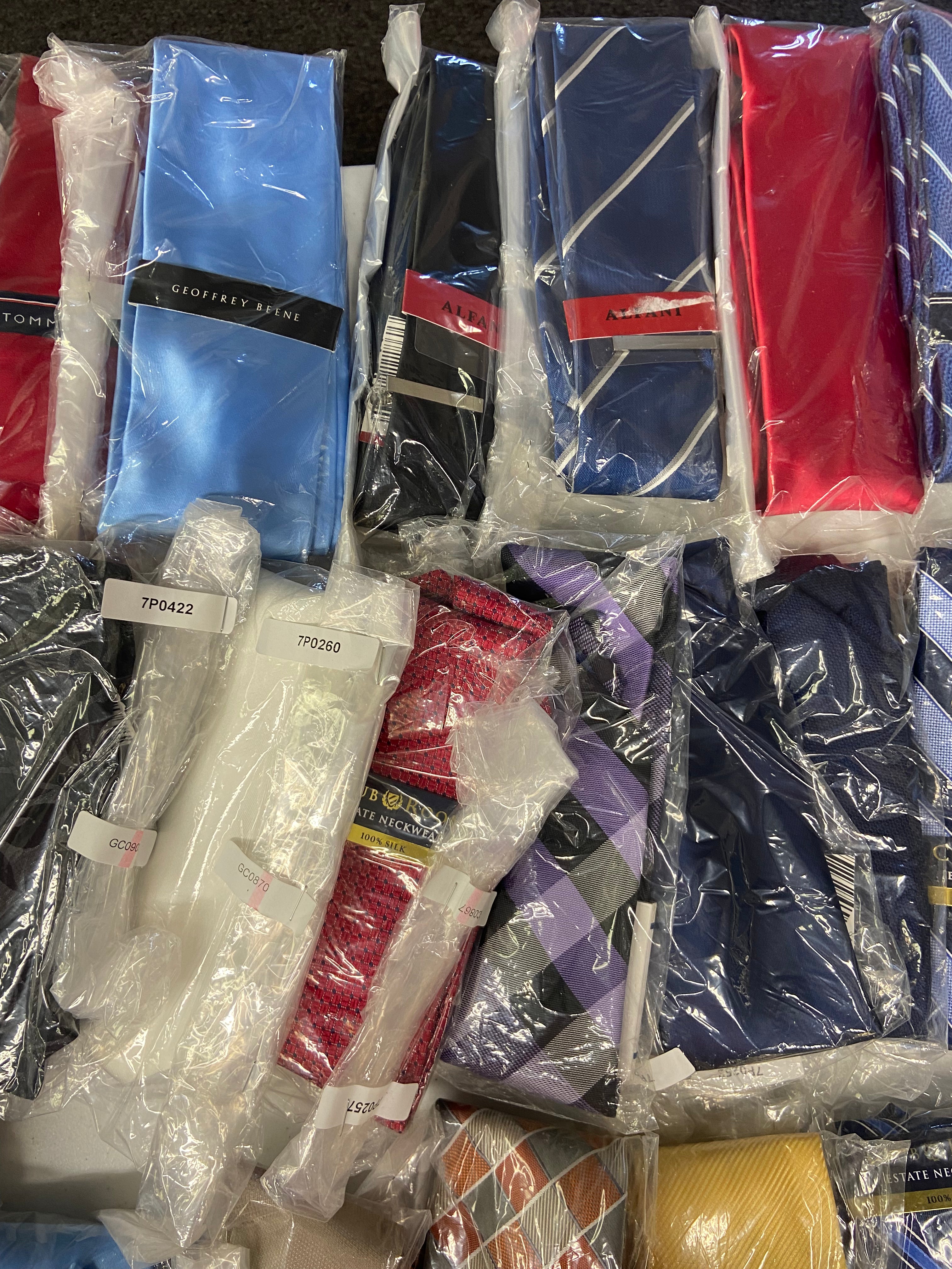 Men's Neckties Wholesale Lot, TOMMY HILFIGER, DKNY, MICHAEL KORS, KENNETH COLE, RYAN SEACREST, CALVIN KLEIN, CLUB ROOM and more, 66 items, CUSTOMER RETURNS