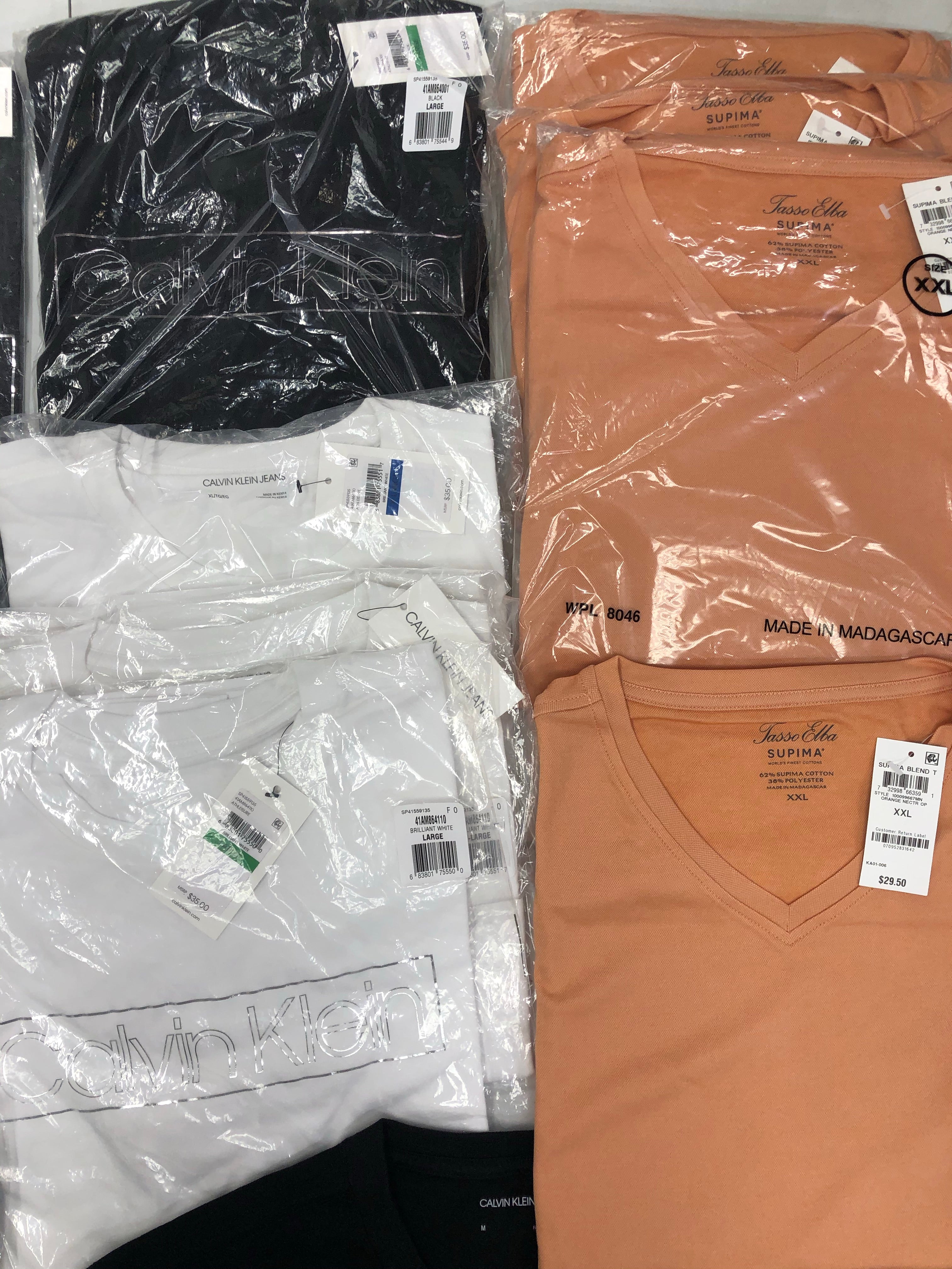 Men's Clothing Tops T-Shirt Wholesale Lot, CALVIN KLEIN, TASSO ELBA, AMERICAN APPAREL, 20 items, New, MSRP $626
