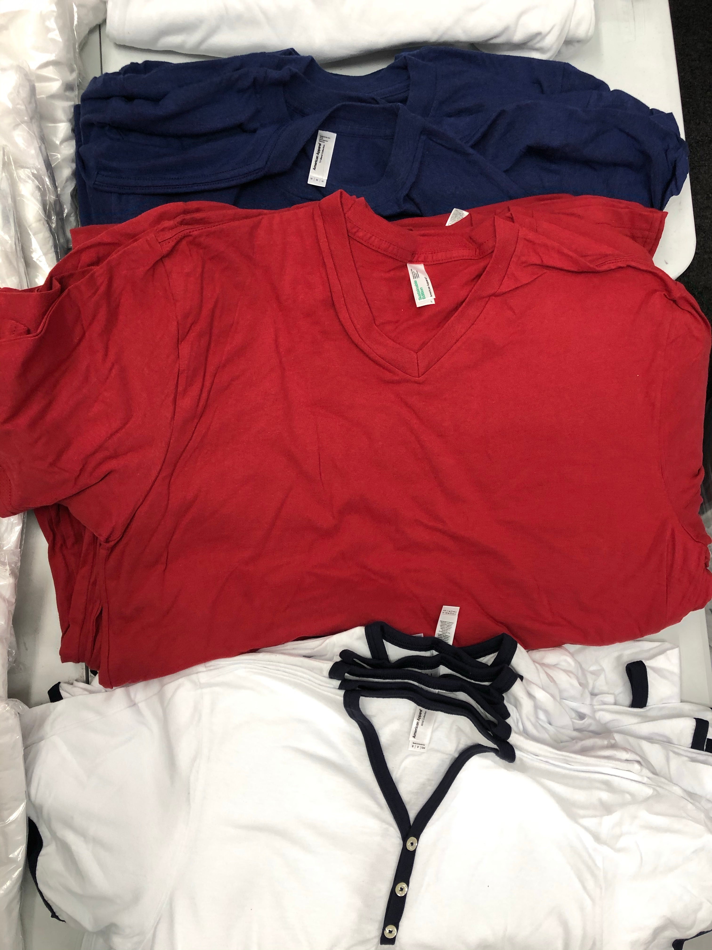Men's Clothing Tops T-Shirt Wholesale Lot, AMERICAN APPAREL ONLY, 71 Items, Shelf Pulls, MSRP $1,372