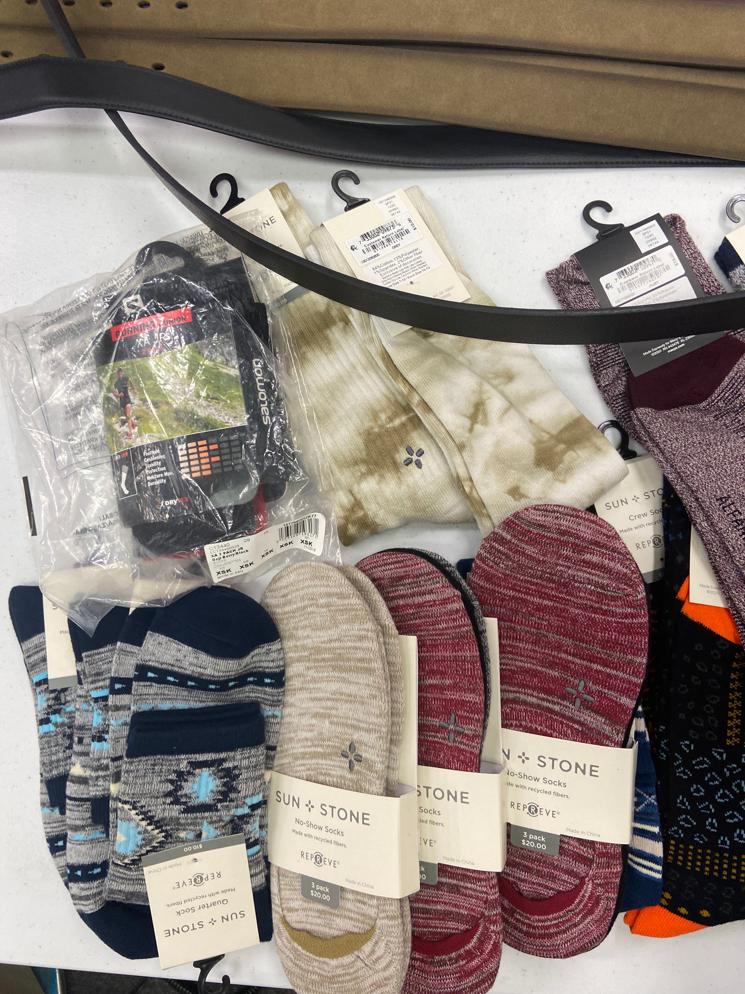 Men's Socks & Belts Wholesale Lot, CLUB ROOM, SUN + STONE and more, 34 items, Shelf Pulls, MSRP $592